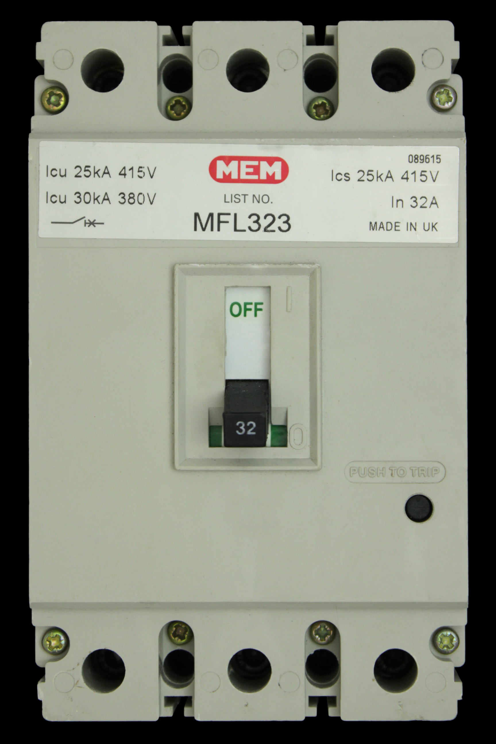 MEM 32 AMP 25kA TRIPLE POLE MCCB MFL323 GREY