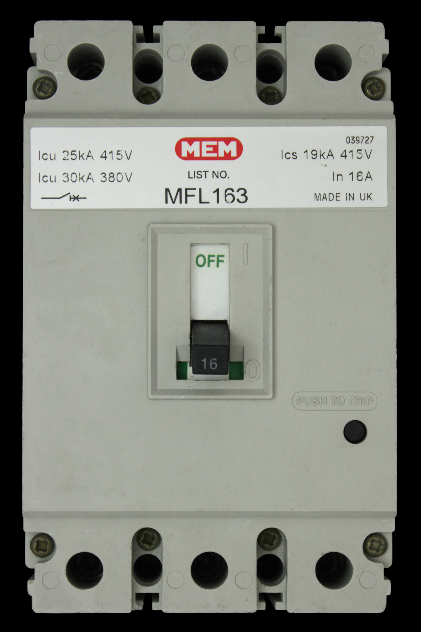 MEM 16 AMP 25kA TRIPLE POLE MCCB MFL163 GREY