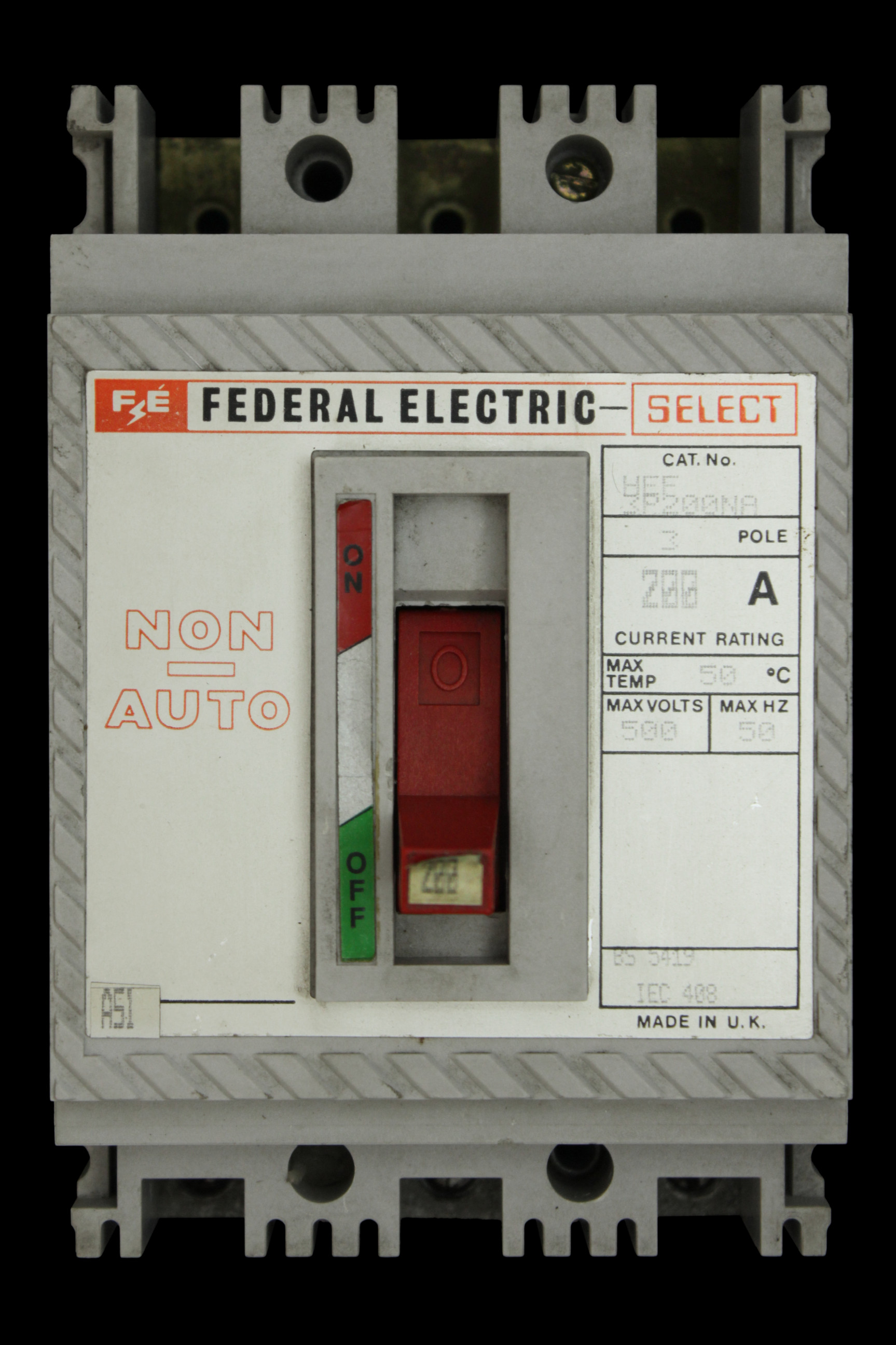 FEDERAL ELECTRIC 200 AMP TRIPLE POLE NON AUTO MCCB HEF 3P200NA