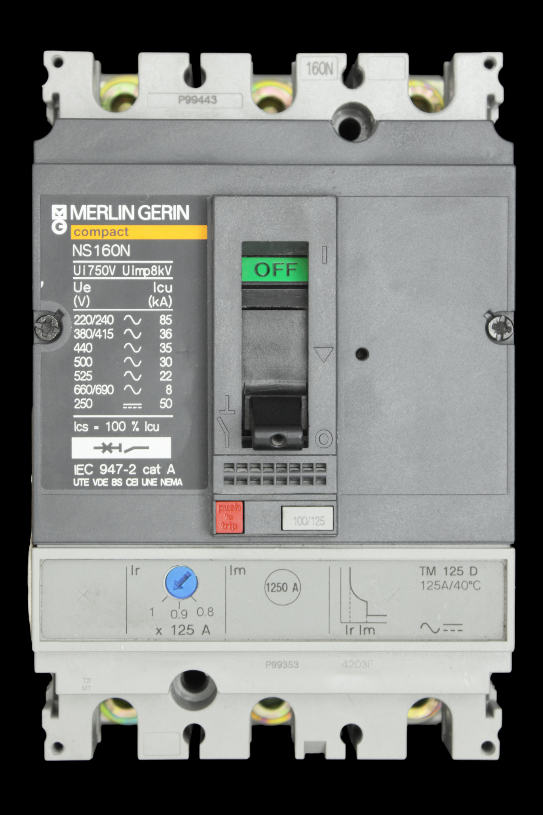 MERLIN GERIN 125 AMP 36kA TRIPLE POLE MCCB NS160N