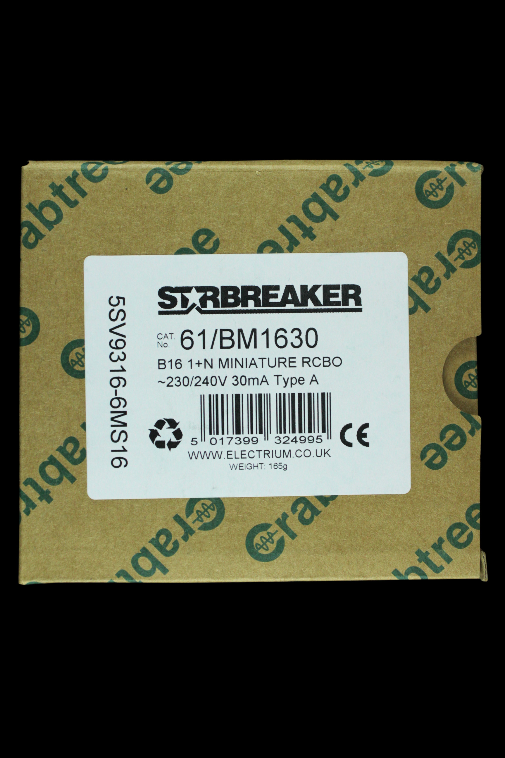 CRABTREE 16 AMP CURVE B 6kA 30mA RCBO TYPE A 61/BM1630 STARBREAKER