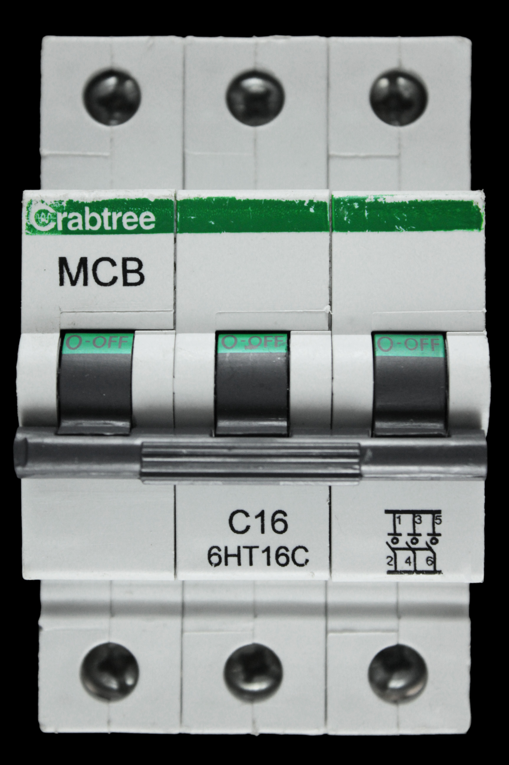 CRABTREE 16 AMP CURVE C 10kA TRIPLE POLE MCB CIRCUIT BREAKER 6HT16C BC