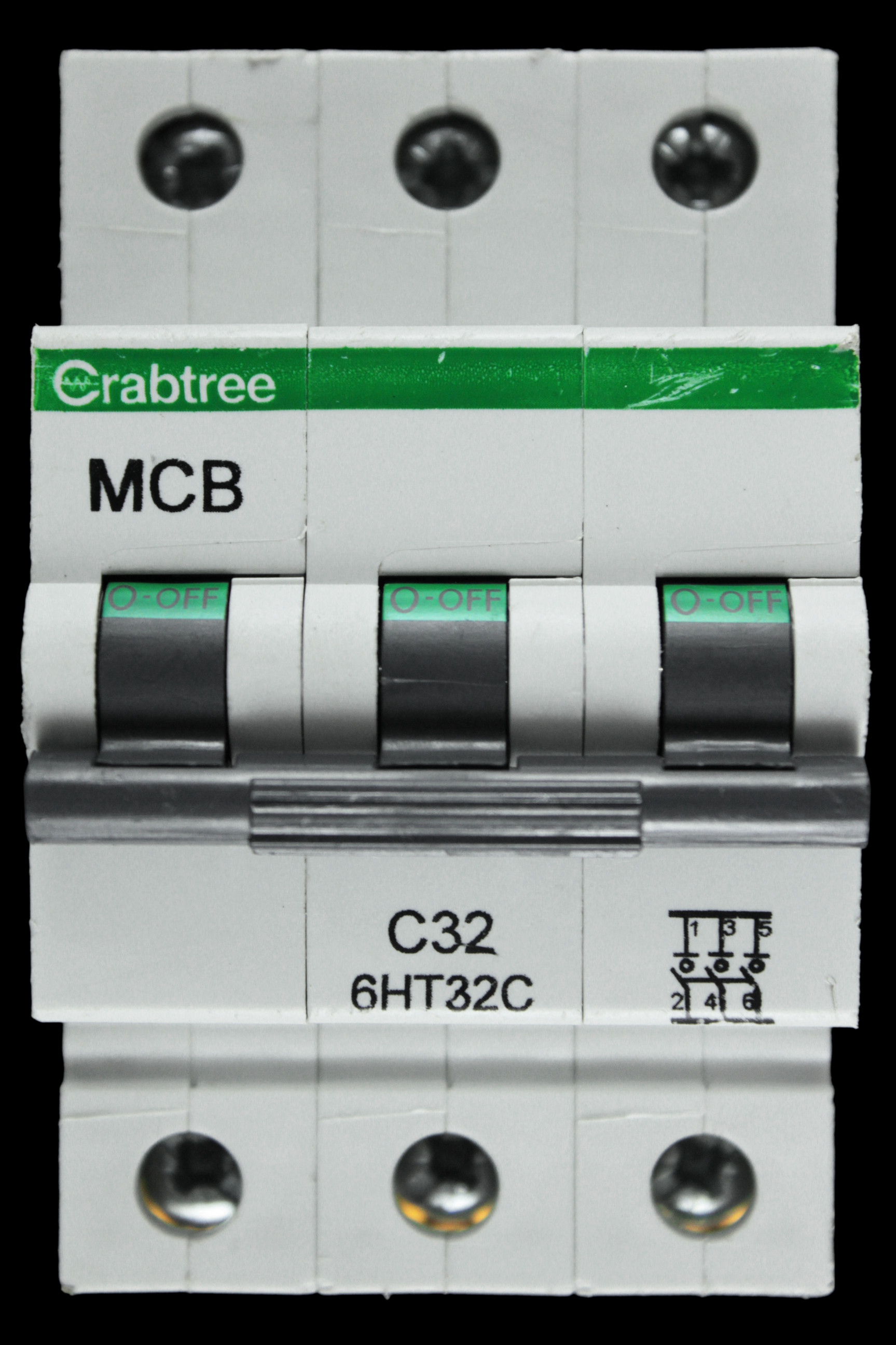 CRABTREE 32 AMP CURVE C 10kA TRIPLE POLE MCB CIRCUIT BREAKER 6HT32C BC