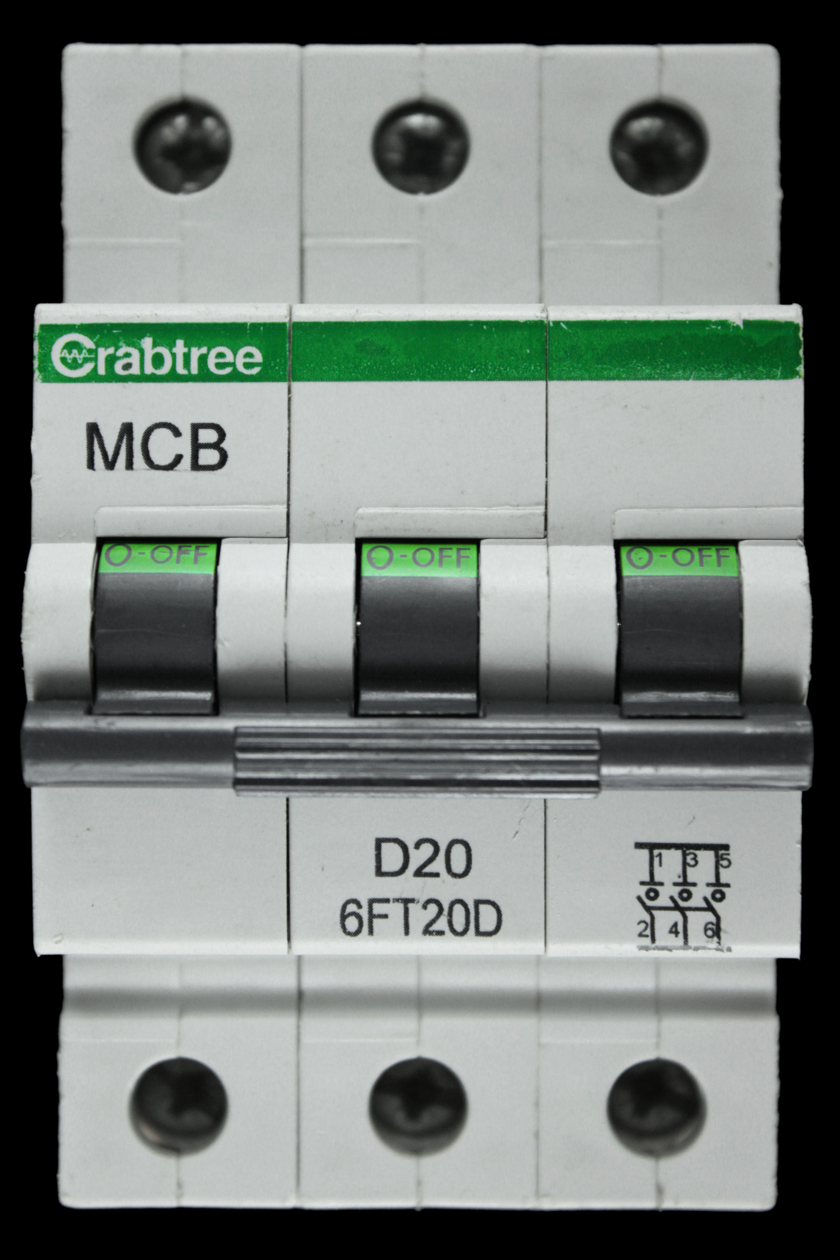 CRABTREE 20 AMP CURVE D 6kA TRIPLE POLE MCB CIRCUIT BREAKER 6FT20D BC