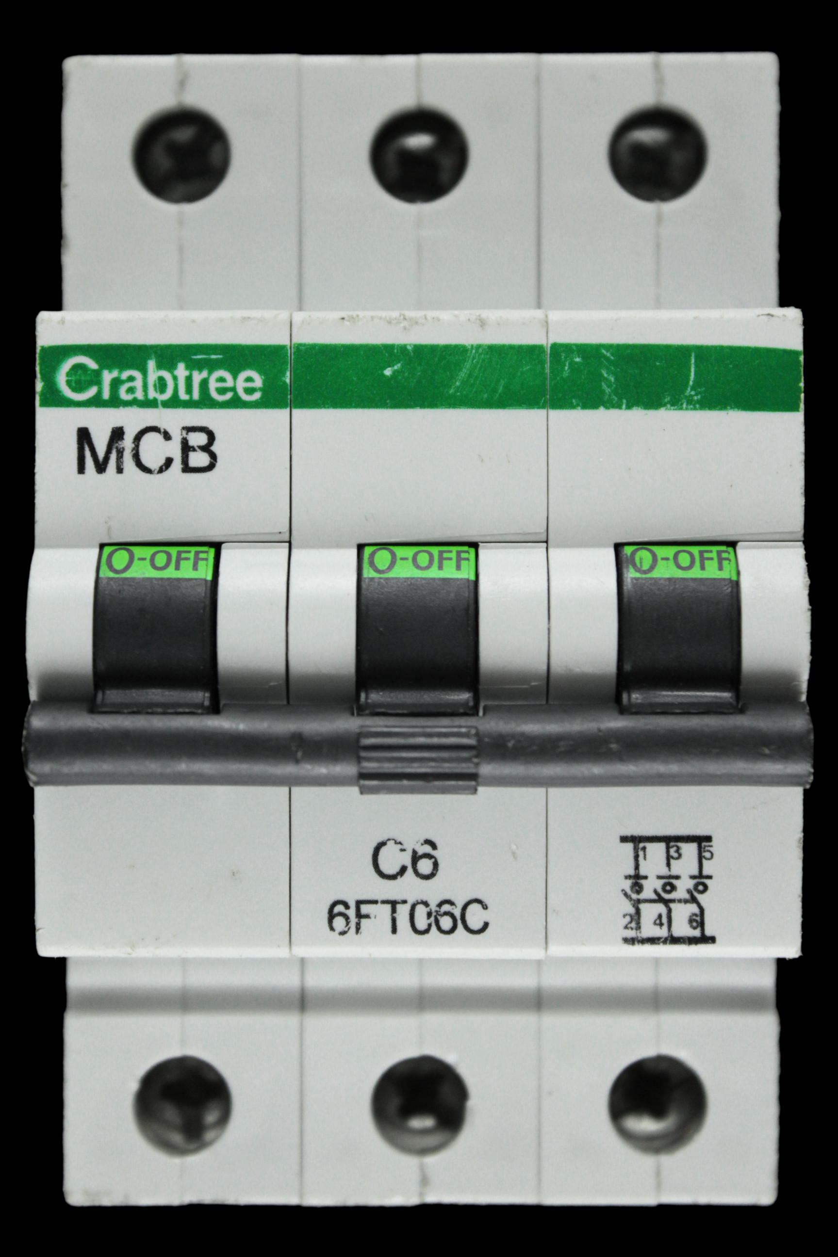 CRABTREE 6 AMP CURVE C 6kA TRIPLE POLE MCB CIRCUIT BREAKER 6FT06C BC