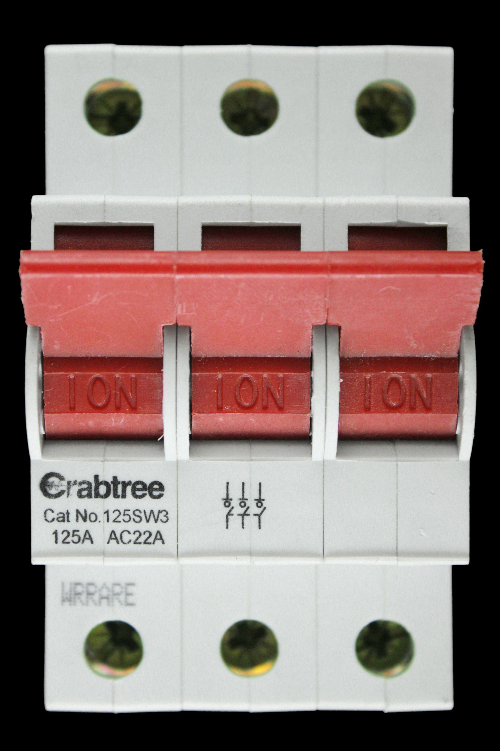 CRABTREE 125 AMP MAIN SWITCH DISCONNECTOR TRIPLE POLE 125SW3