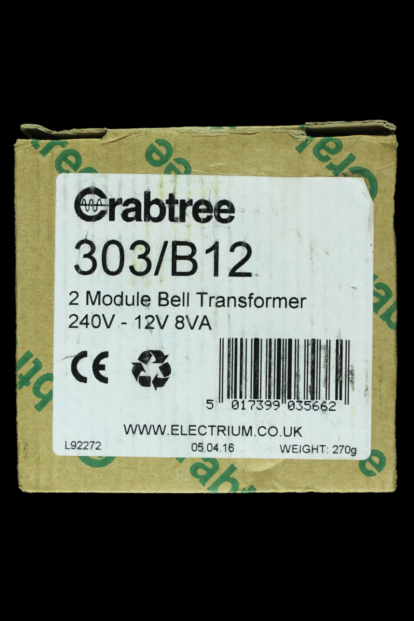 CRABTREE 0.67 BELL TRANSFORMER 12V 8VA 303/B12