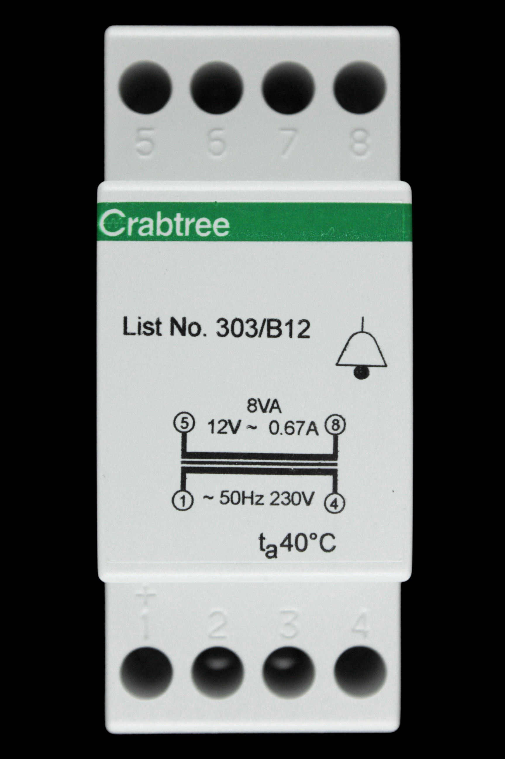 CRABTREE 0.67 AMP 12V 8VA BELL TRANSFORMER 303/B12