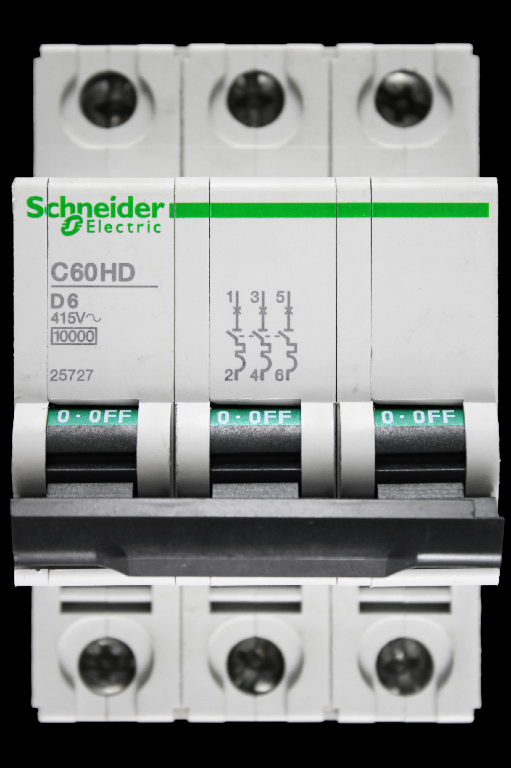 SCHNEIDER 6 AMP CURVE D 10kA TRIPLE POLE MCB CIRCUIT BREAKER C60HD 25727