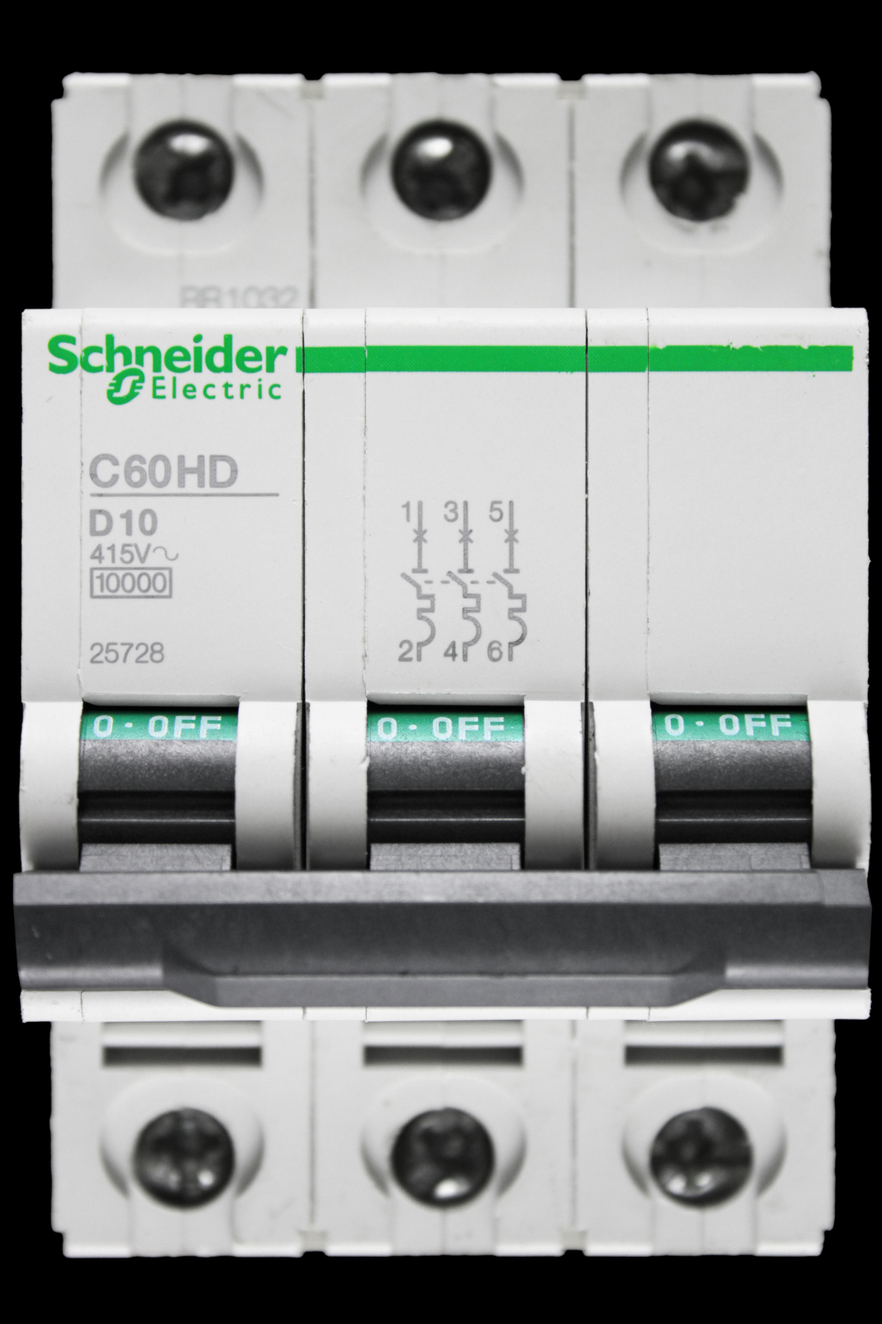 SCHNEIDER 10 AMP CURVE D 10kA TRIPLE POLE MCB CIRCUIT BREAKER C60HD 25728