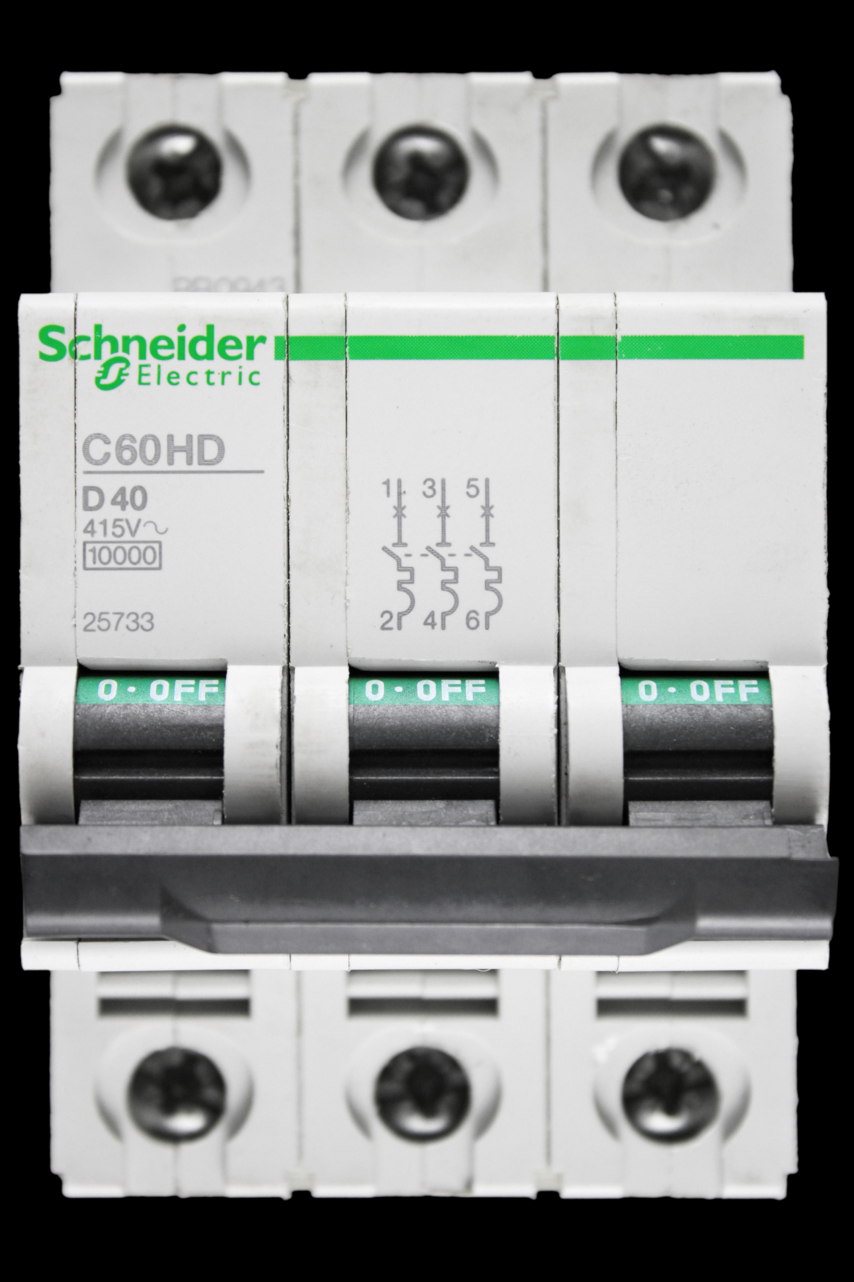 SCHNEIDER 40 AMP CURVE D 10kA TRIPLE POLE MCB CIRCUIT BREAKER C60HD 25733