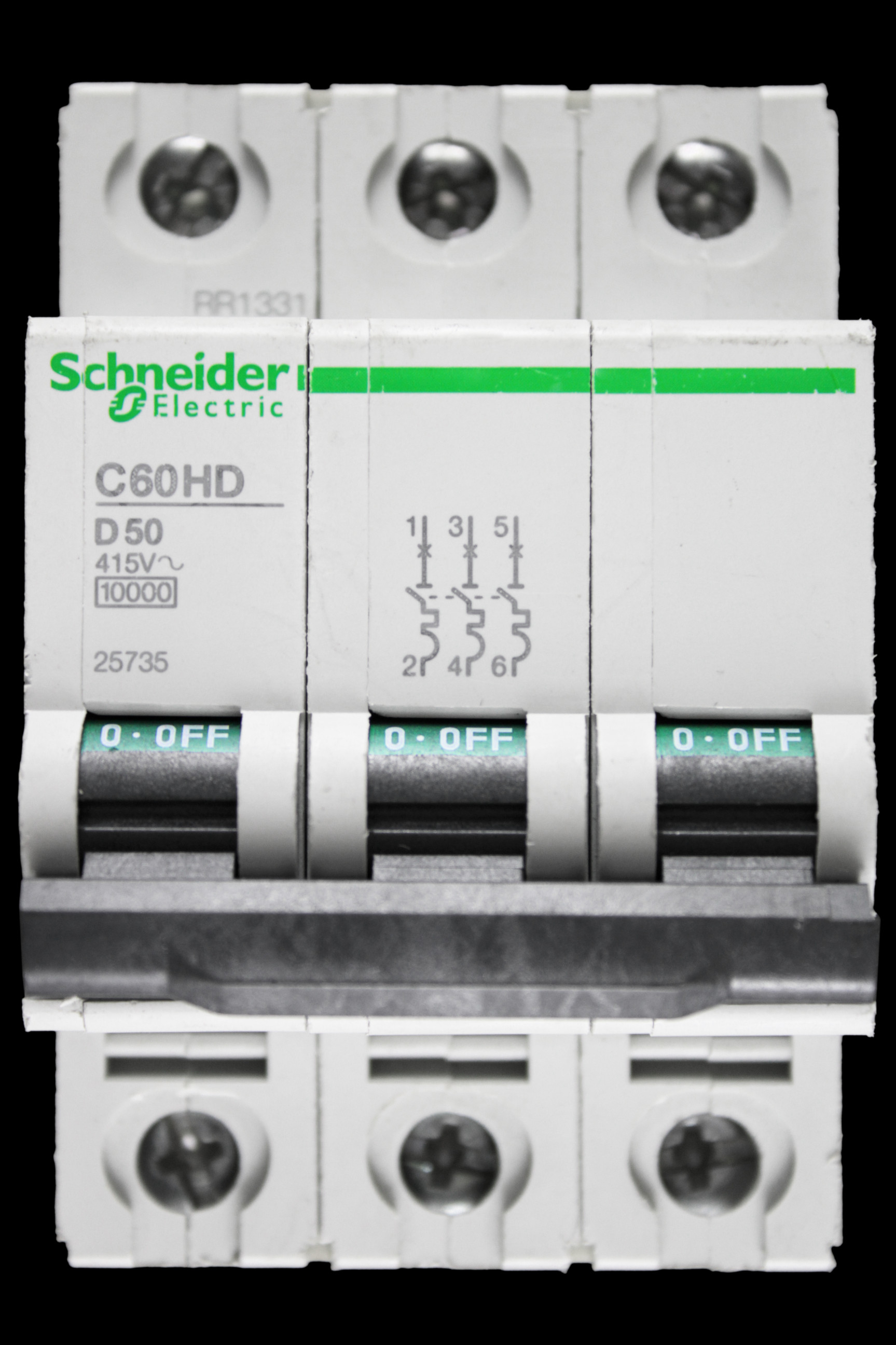 SCHNEIDER 50 AMP CURVE D 10kA TRIPLE POLE MCB CIRCUIT BREAKER C60HD 25735