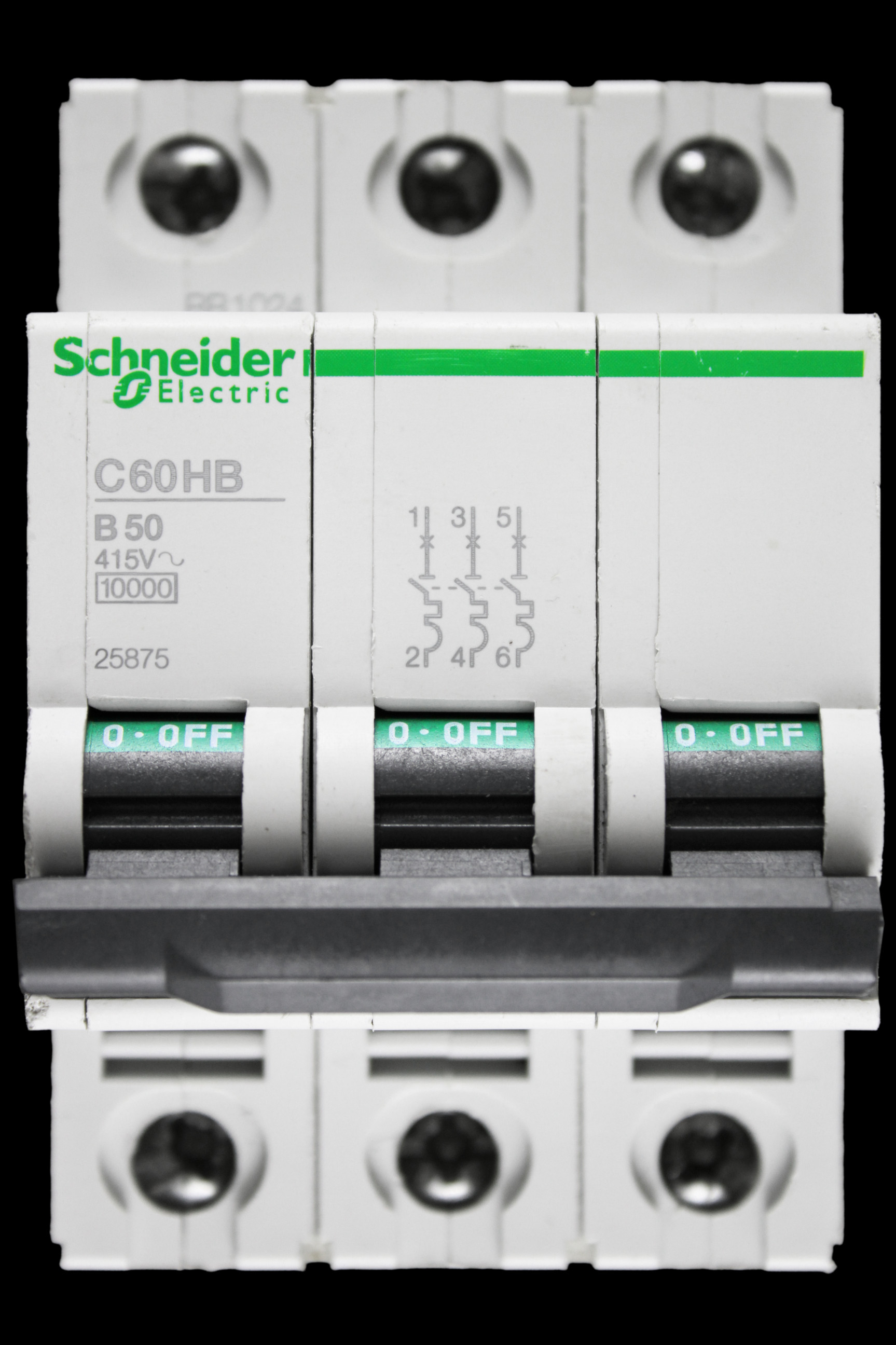 SCHNEIDER 50 AMP CURVE B 10kA TRIPLE POLE MCB CIRCUIT BREAKER C60HB 25875
