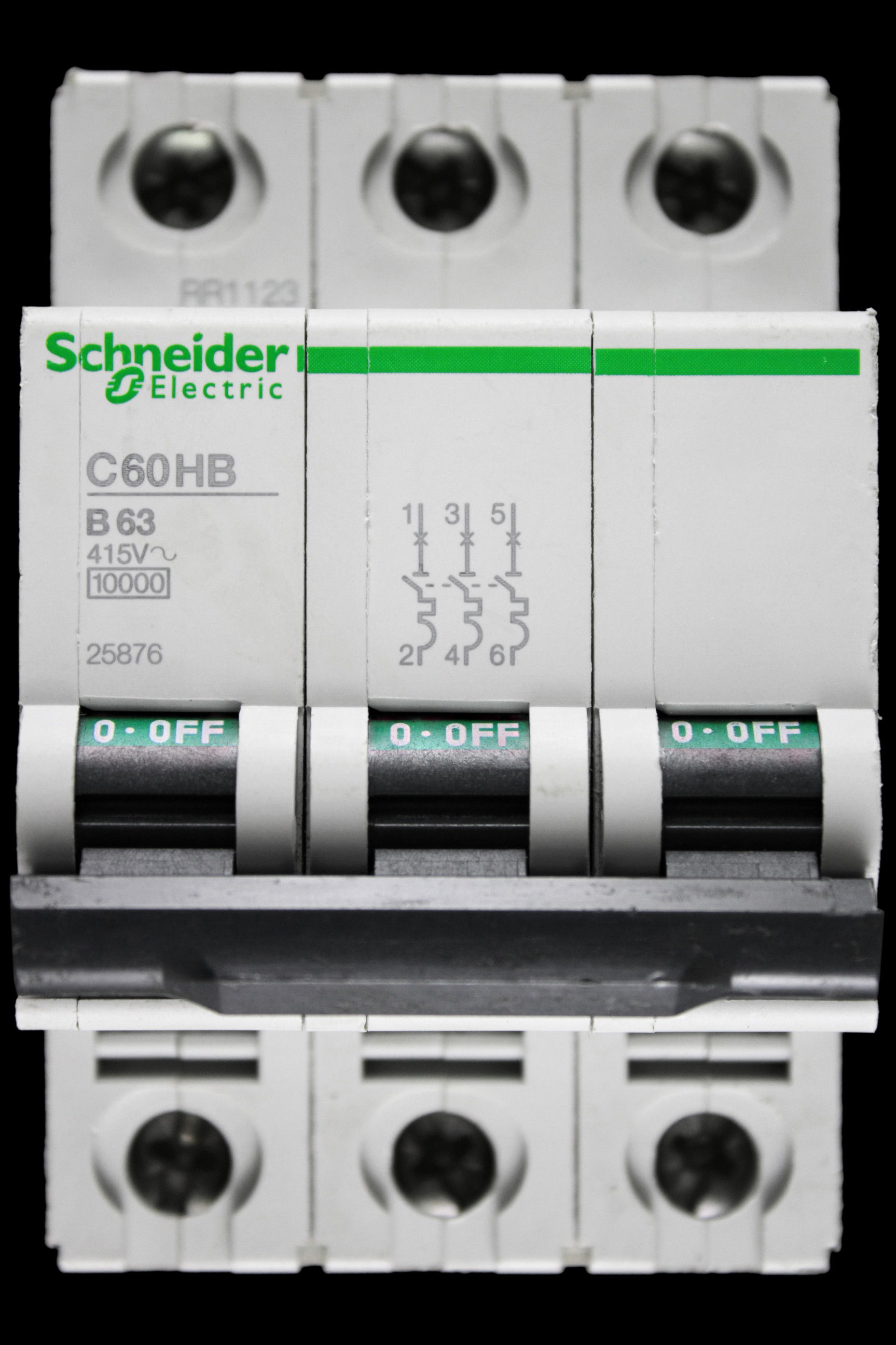 SCHNEIDER 63 AMP CURVE B 10kA TRIPLE POLE MCB CIRCUIT BREAKER C60HB 25876