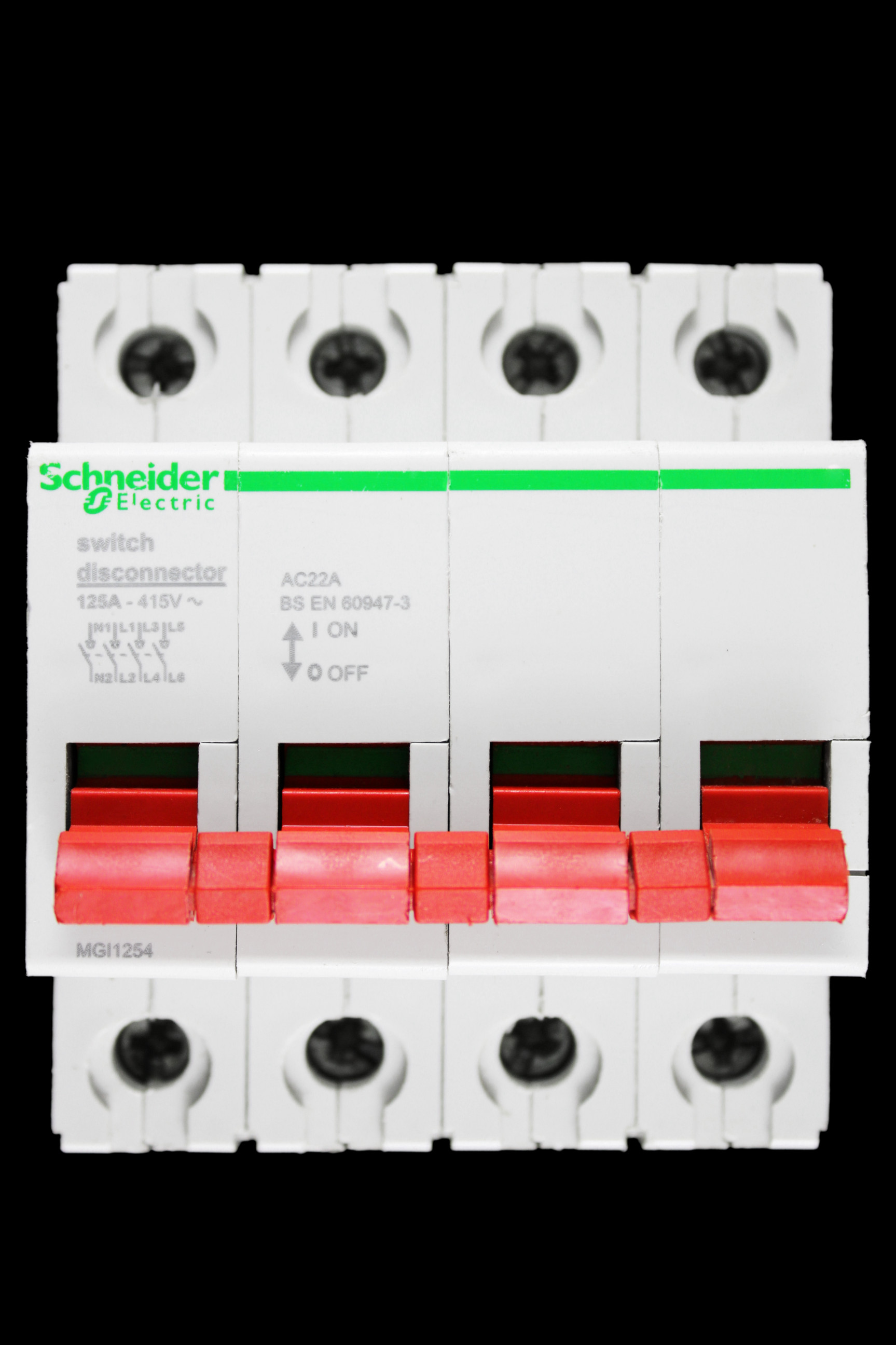 SCHNEIDER 125 AMP FOUR POLE MAIN SWITCH DISCONNECTOR MGI1254