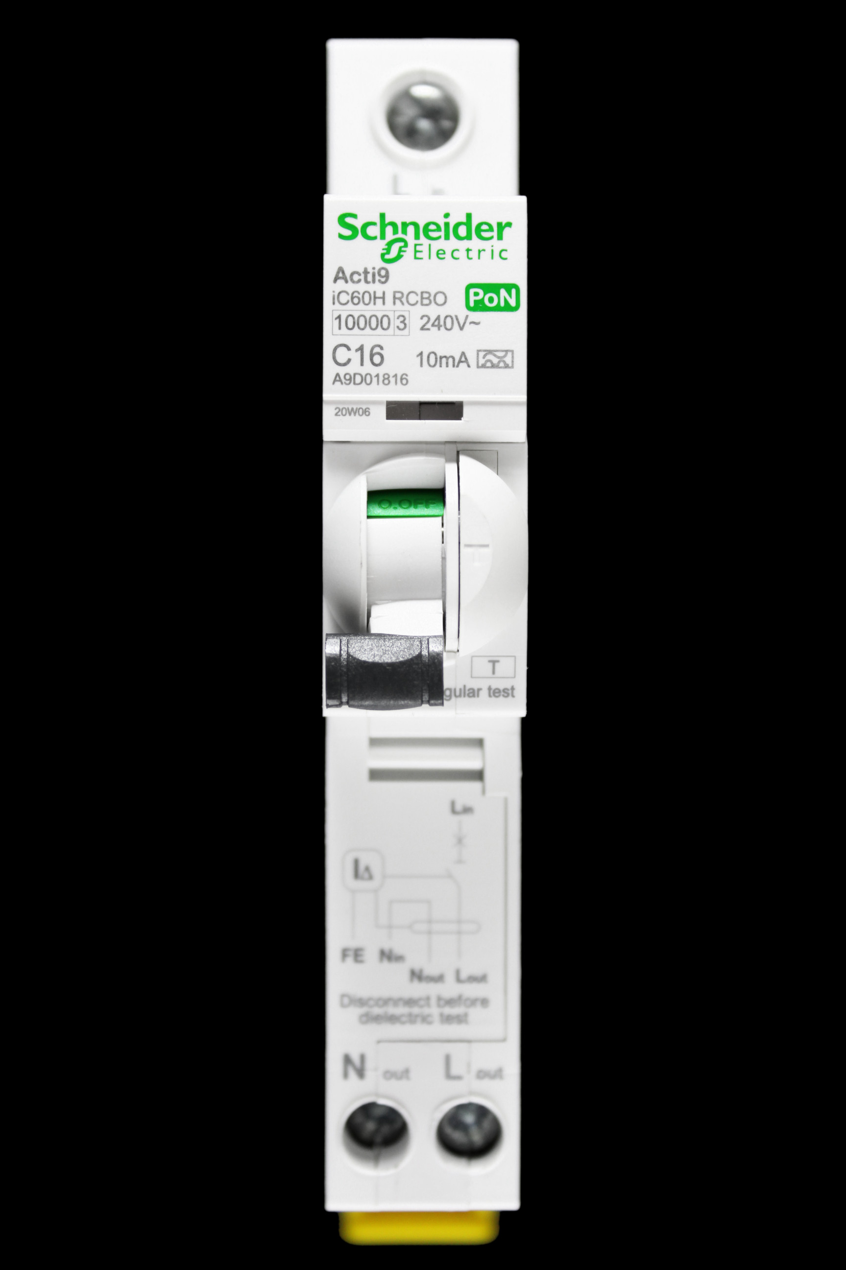 SCHNEIDER 16 AMP CURVE C 10kA 10mA RCBO TYPE A A9D01816 PoN ACTI9 IC60H