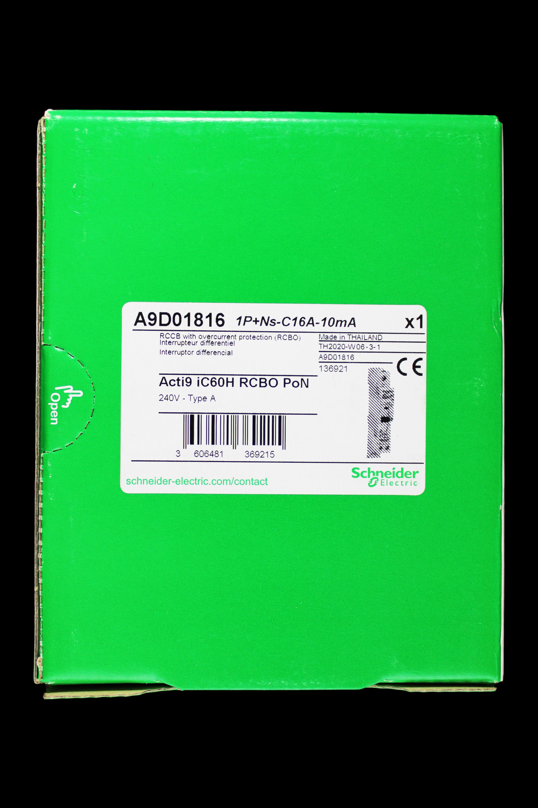 SCHNEIDER 16 AMP CURVE C 10kA 10mA RCBO TYPE A A9D01816 PoN ACTI9 IC60H