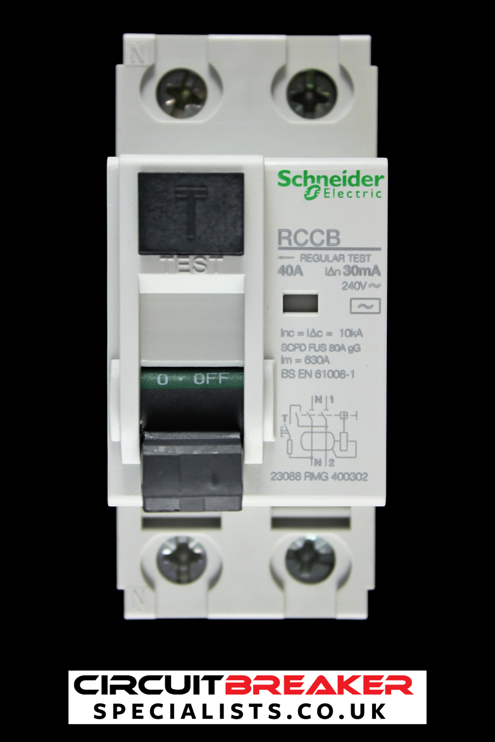 SCHNEIDER  40 AMP 10kA 30mA DOUBLE POLE RCCB TYPE AC 23088 RMG 400302