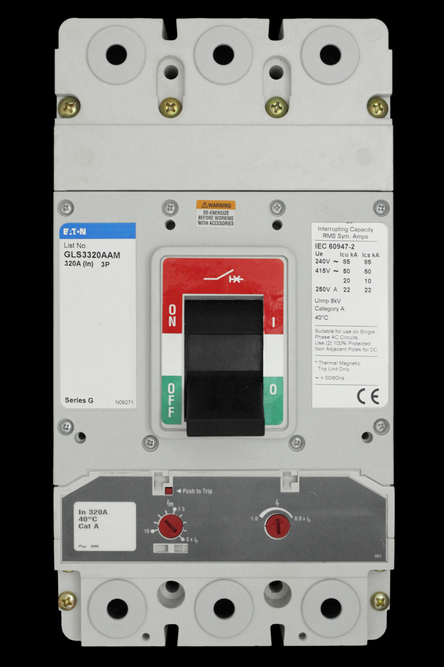 EATON 320 AMP 50kA TRIPLE POLE MCCB GLS3320AAM