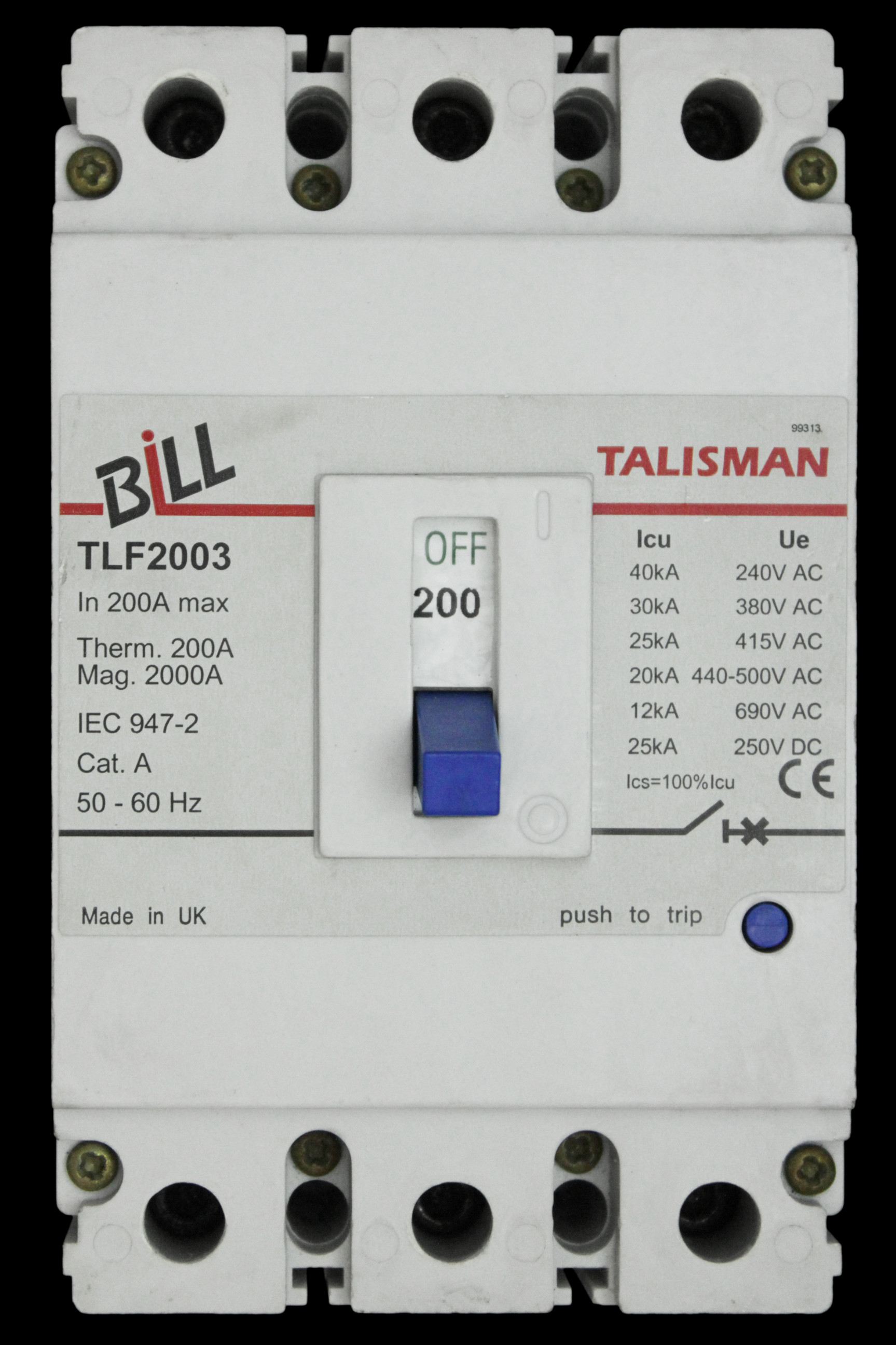 BILL 200 AMP 25kA TRIPLE POLE MCCB TLF2003