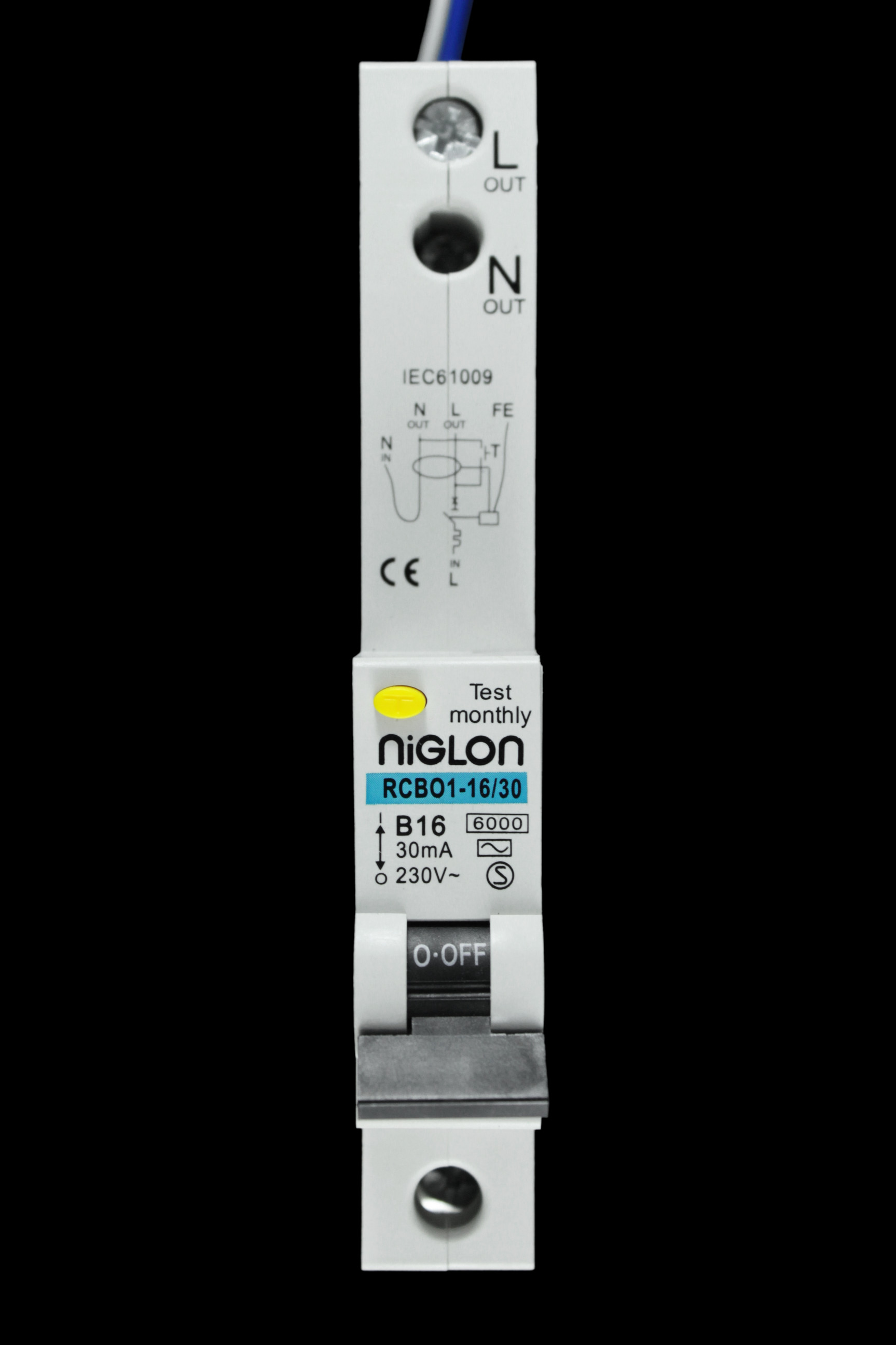 NIGLON 16 AMP CURVE B 6kA 30mA RCBO TYPE AC RCBO1-16/30 BLUE