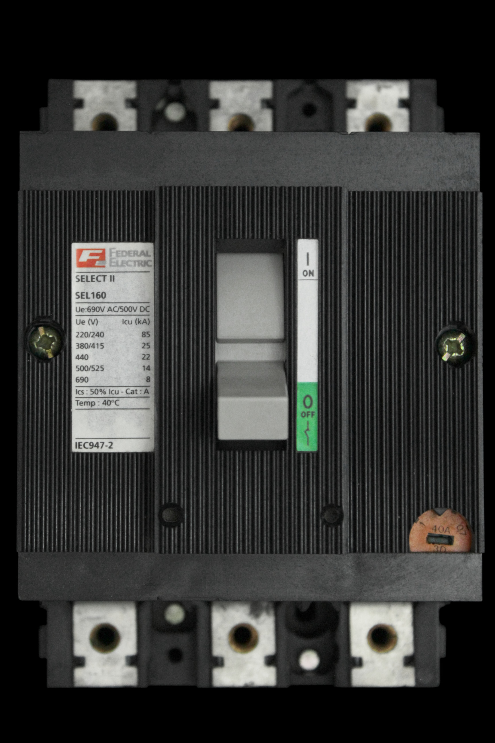 FEDERAL 40 AMP 25kA TRIPLE POLE MCCB SELECT II SEL160