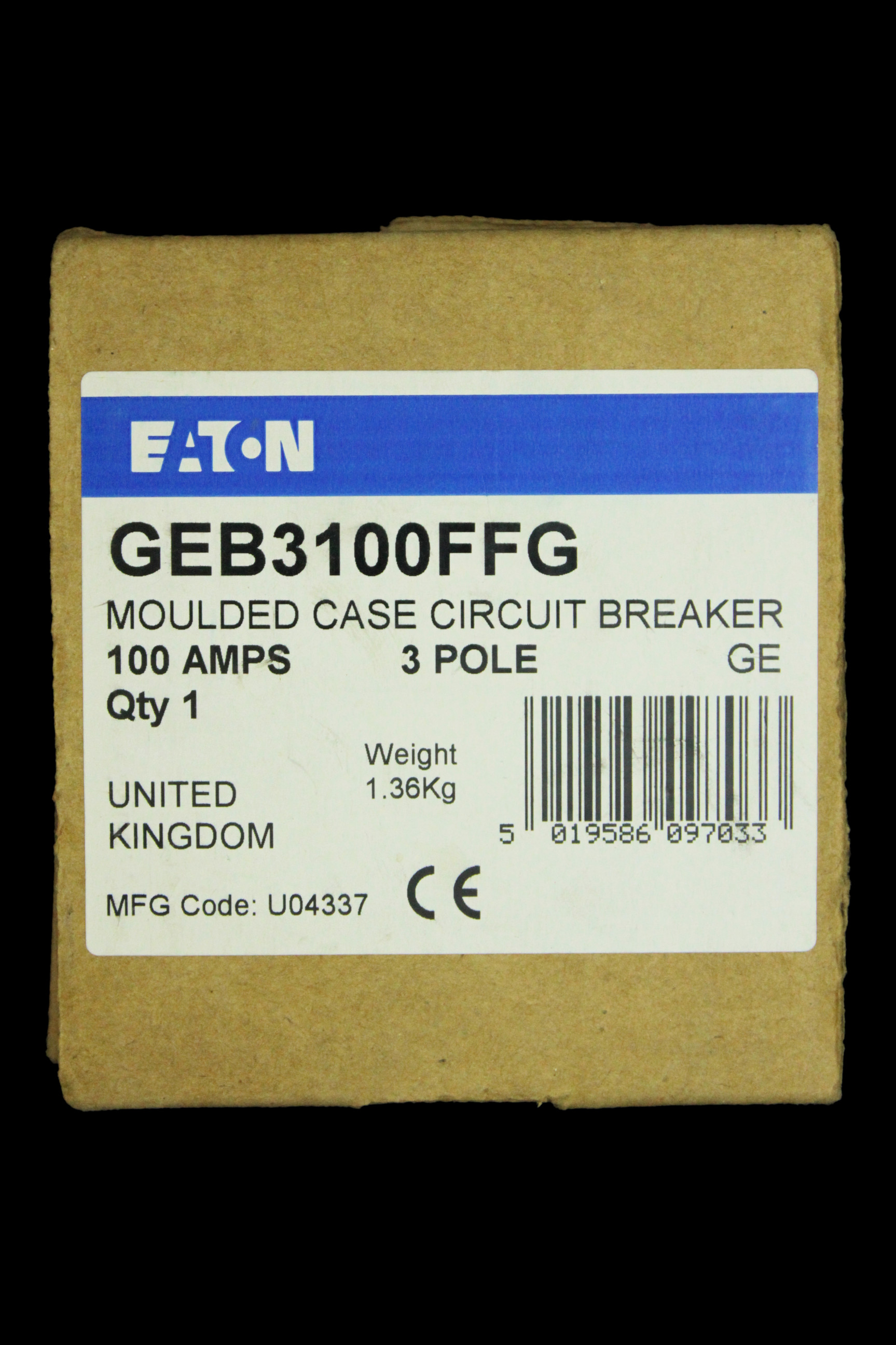 EATON 100 AMP 18kA TRIPLE POLE MCCB GEB3100FFG SERIES G