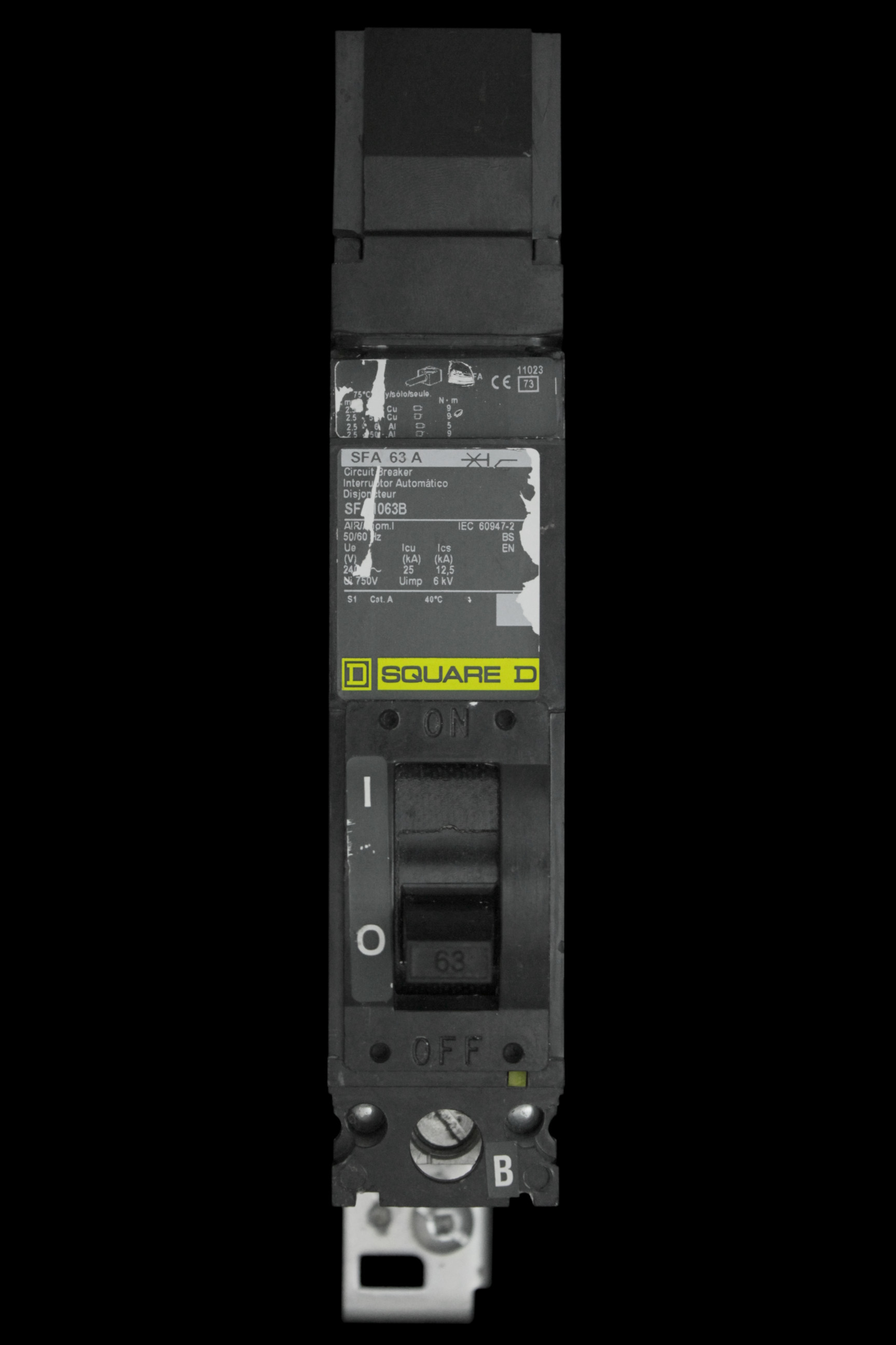 SQUARE D 63 AMP 25kA MCCB SFA1063B