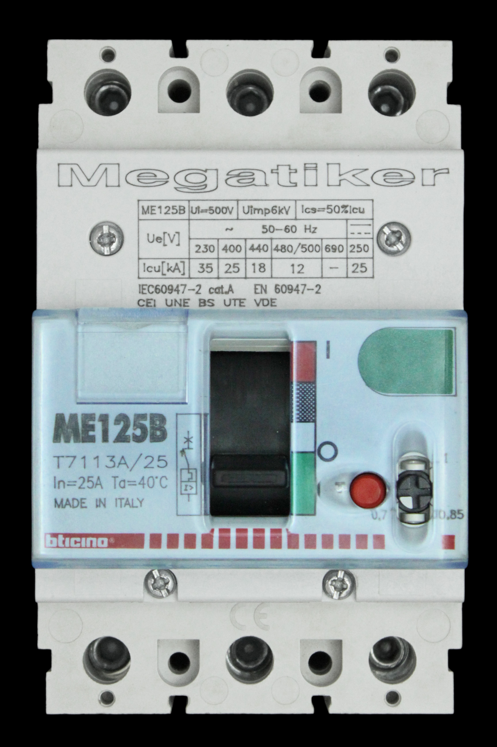 BTICINO 25 AMP 25kA TRIPLE POLE MCCB MEGATIKER ME125B T7113A/25