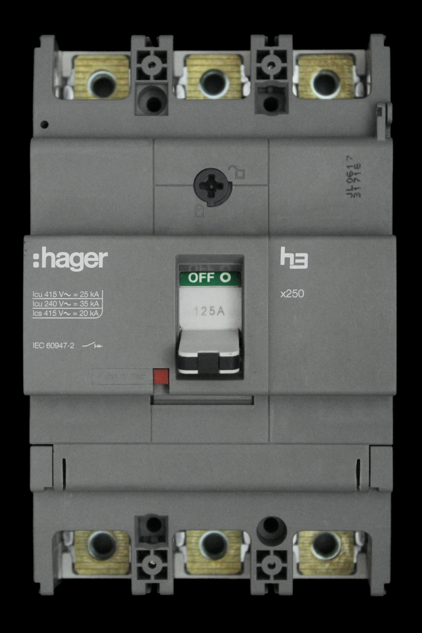 HAGER 125 AMP 25kA TRIPLE POLE MCCB 334754 HHB125Z X250