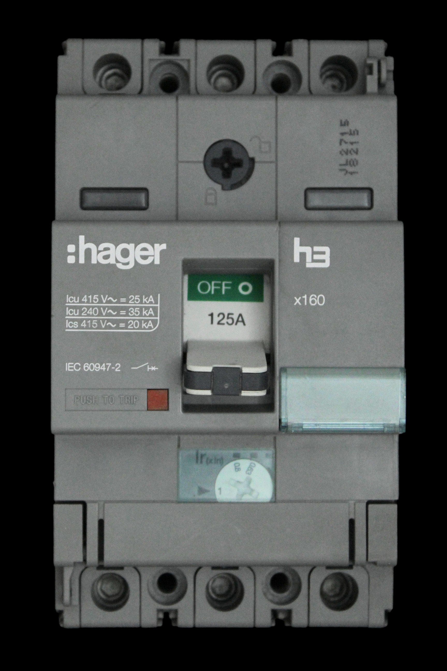 HAGER 125 AMP 25kA TRIPLE POLE MCCB 313078 HHA125U X160