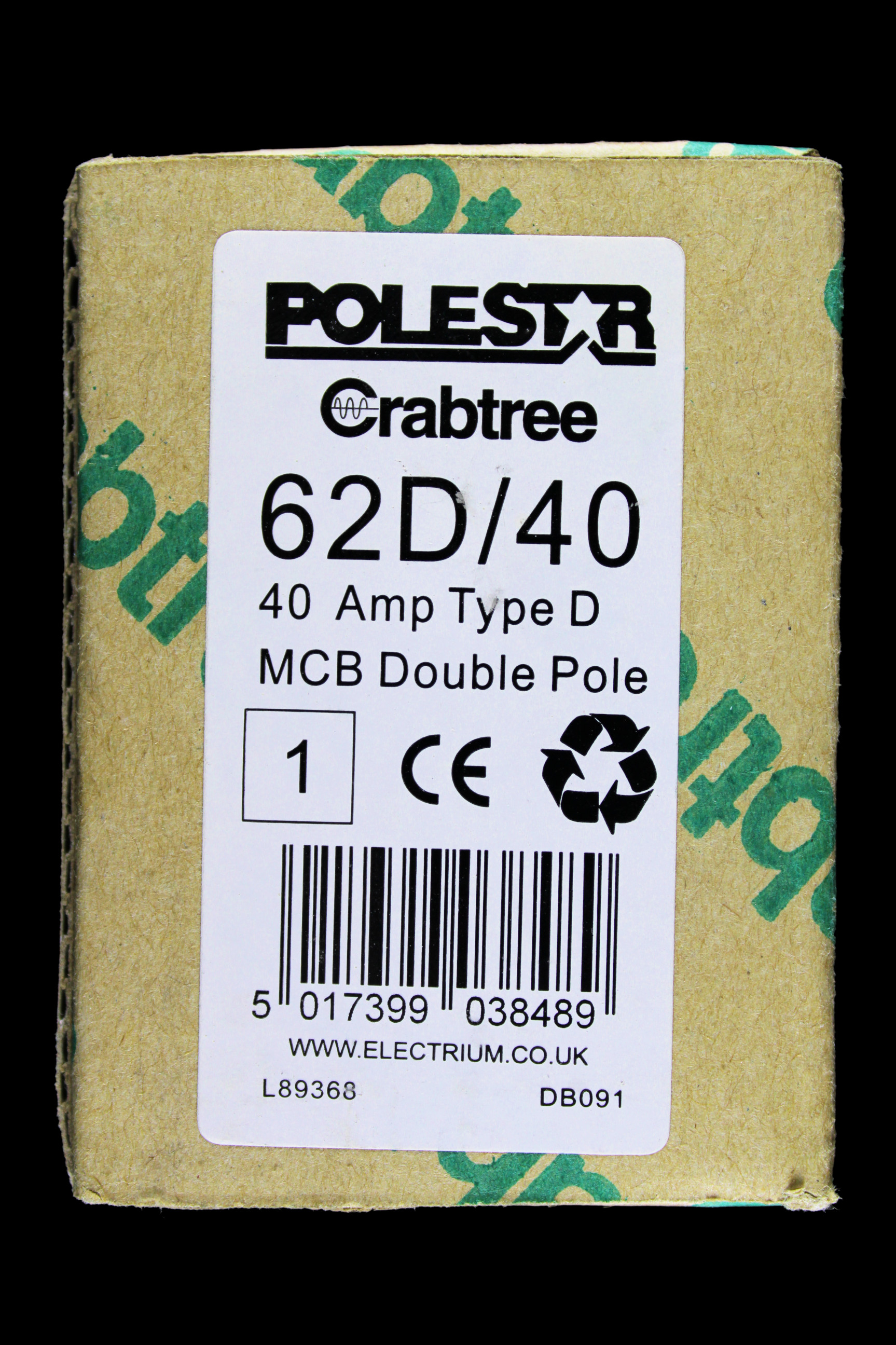 CRABTREE 40 AMP CURVE D 10kA DOUBLE POLE MCB CIRCUIT BREAKER POLESTAR 62D/40