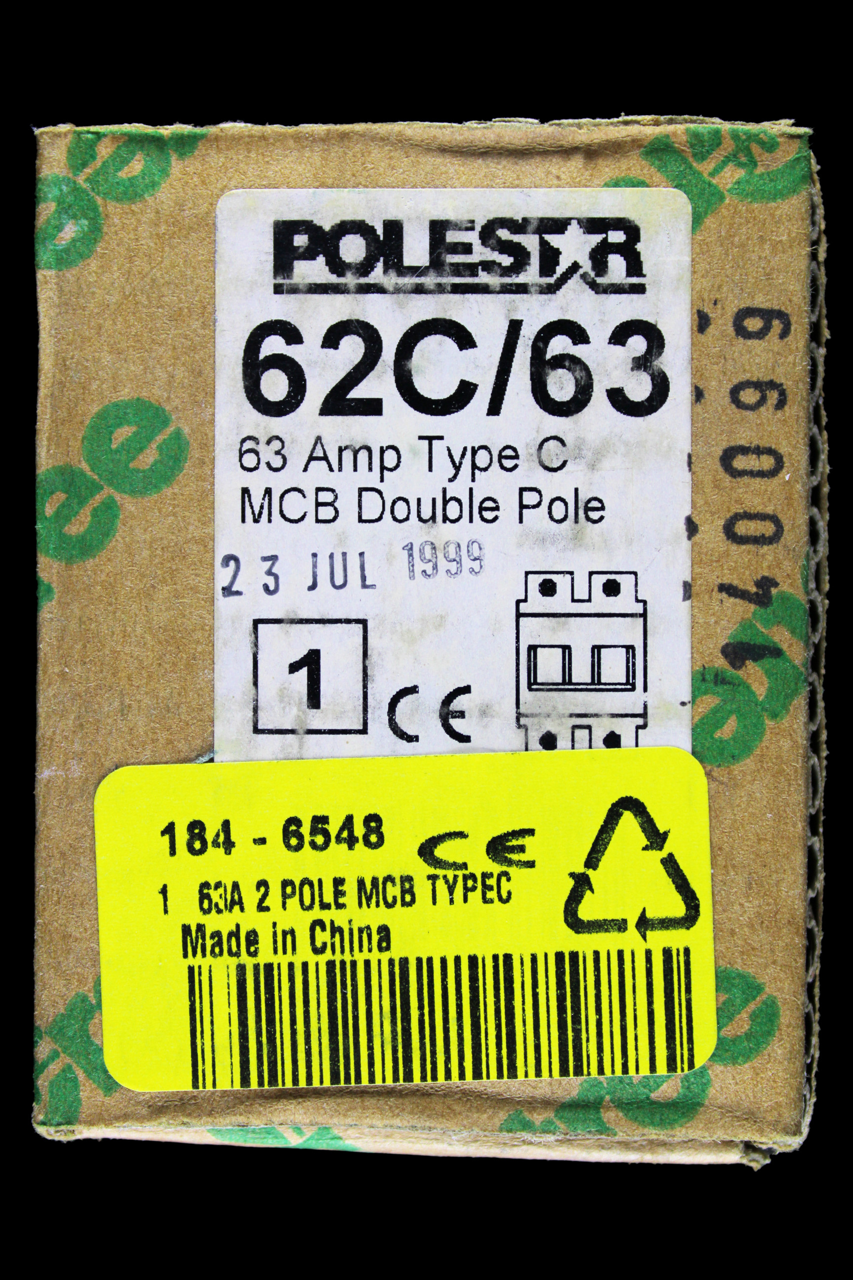 CRABTREE 63 AMP CURVE C 16kA DOUBLE POLE MCB CIRCUIT BREAKER POLESTAR 62C/63