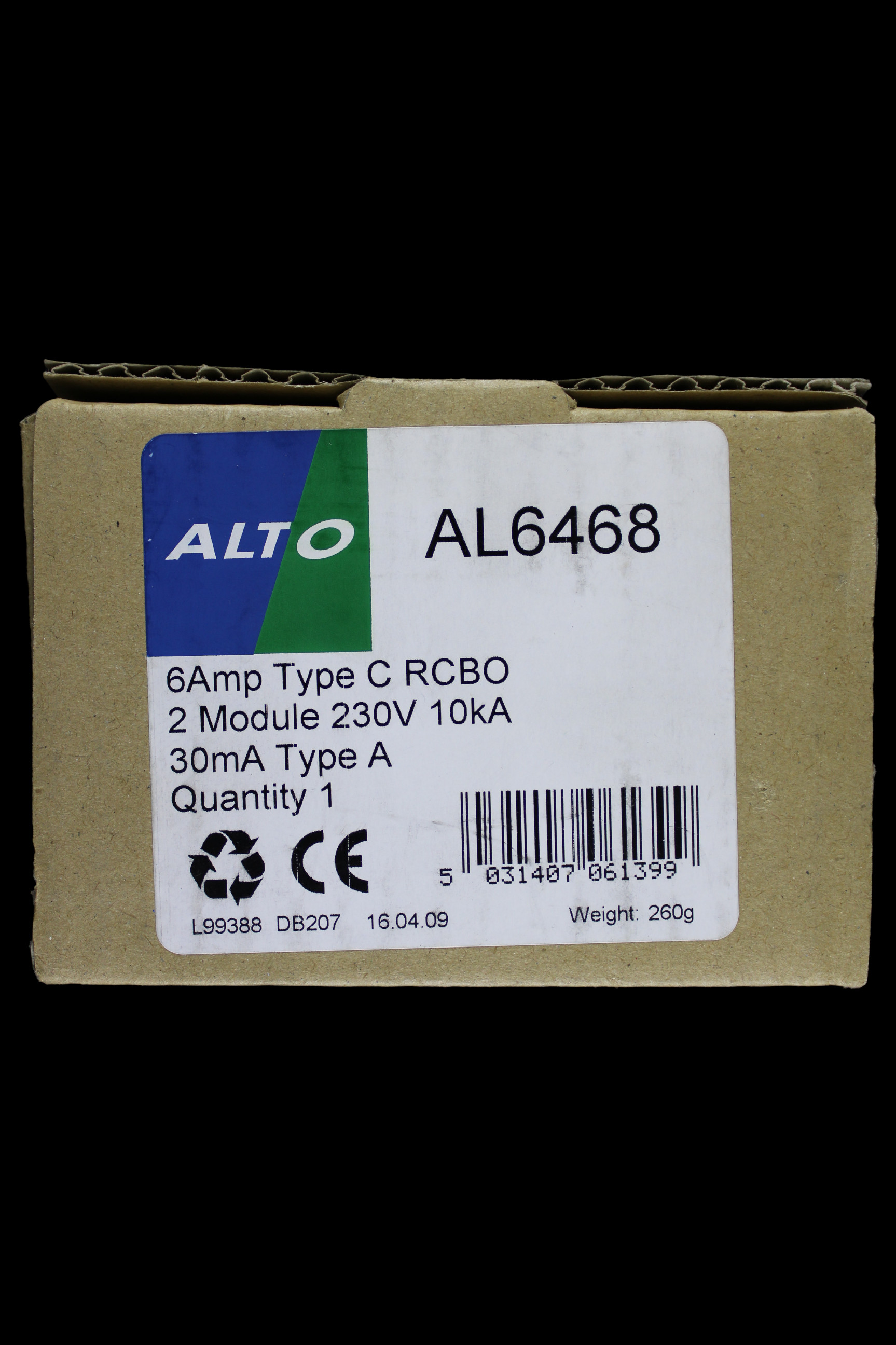 ALTO 6 AMP CURVE C 10kA 30mA DOUBLE POLE RCBO TYPE A AL6468