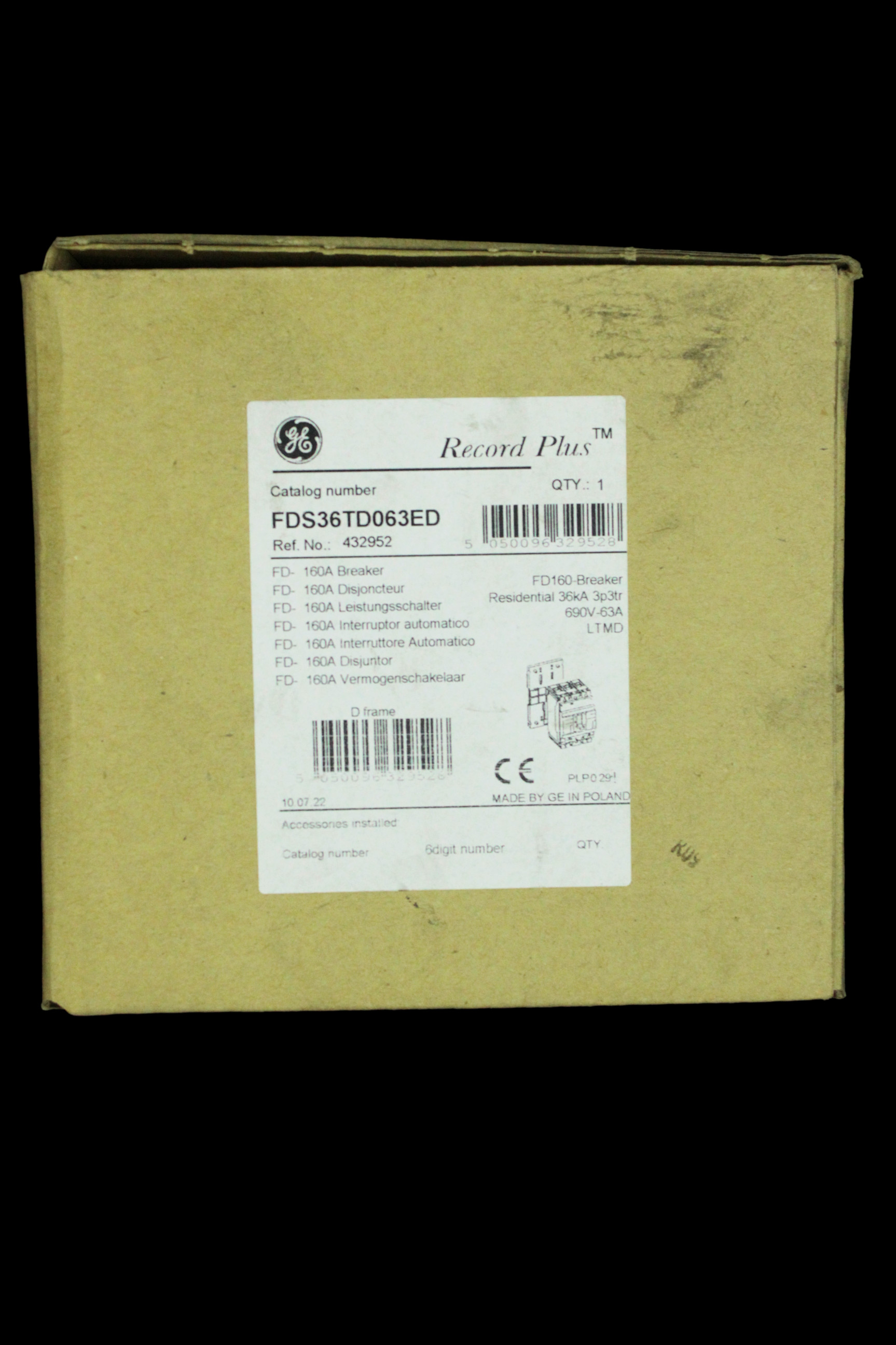 GENERAL ELECTRIC 63 AMP 36kA TRIPLE POLE MCCB FD160 FDS36TD063ED