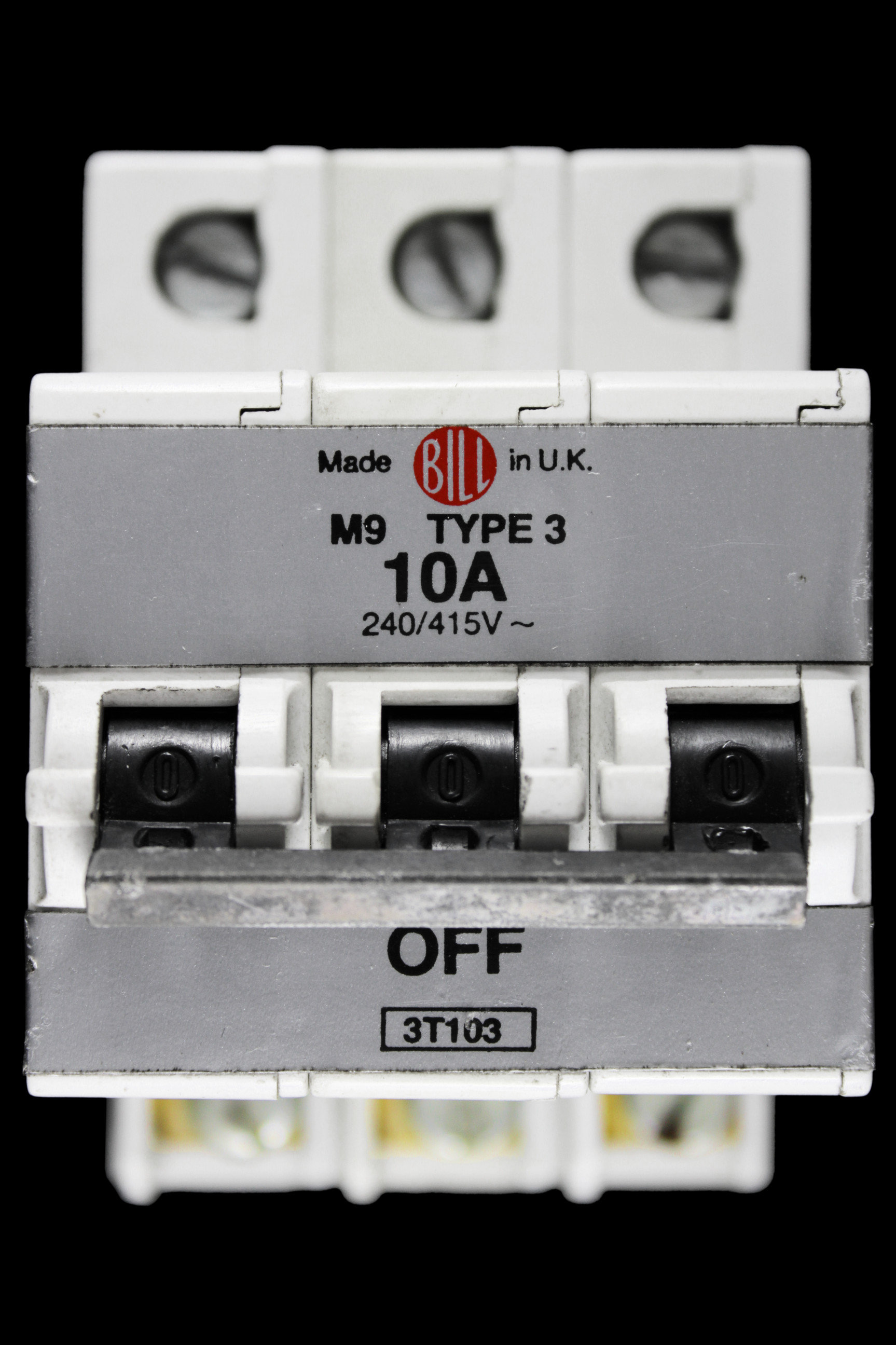 BILL 10 AMP TYPE 3 M9 TRIPLE POLE MCB CIRCUIT BREAKER 3T103