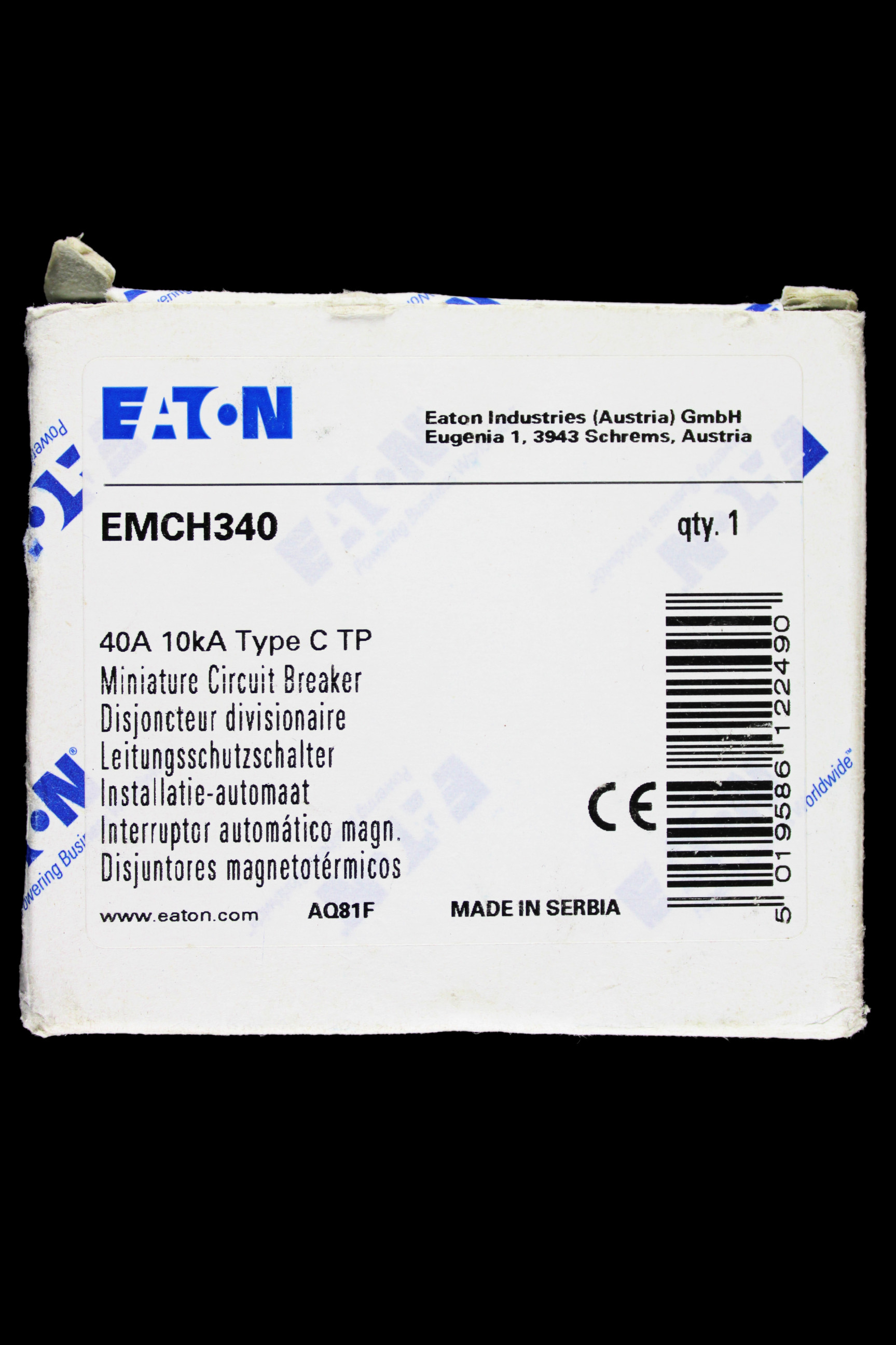 EATON 40 AMP CURVE C 10kA TRIPLE POLE MCB CIRCUIT BREAKER EMCH340