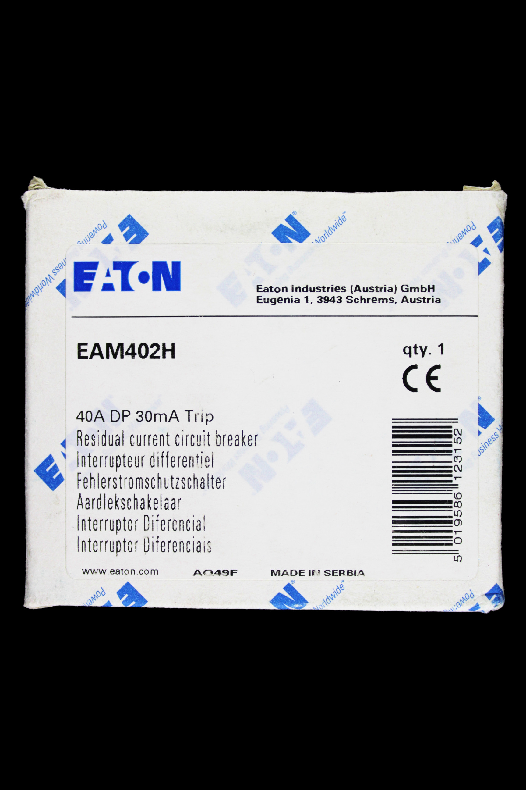 EATON 40 AMP 30mA DOUBLE POLE RCCB RCD TYPE AC EAM402H YELLOW