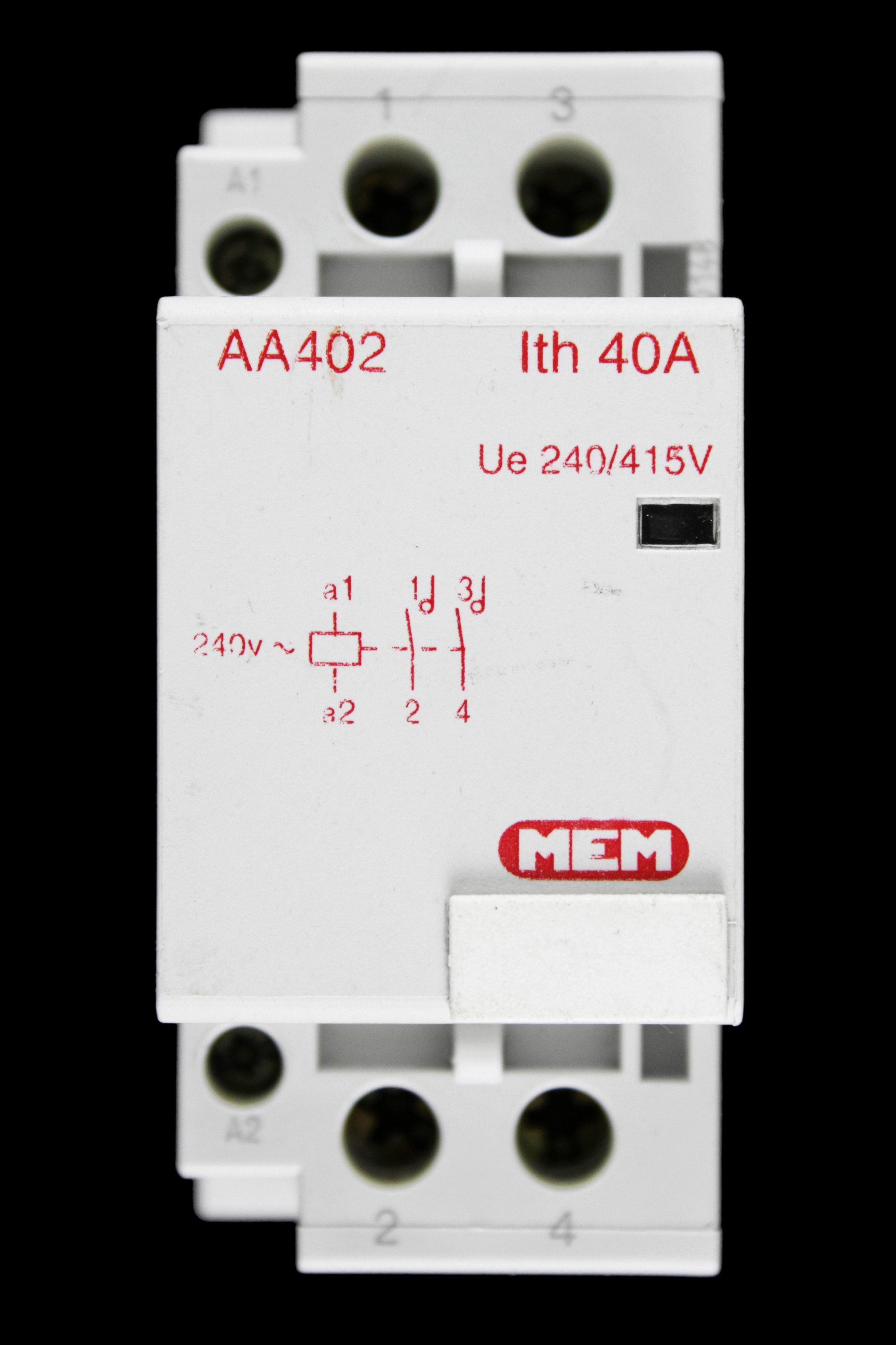 MEM 40 AMP DOUBLE POLE NO CONTACTOR 240V AC COIL AA402
