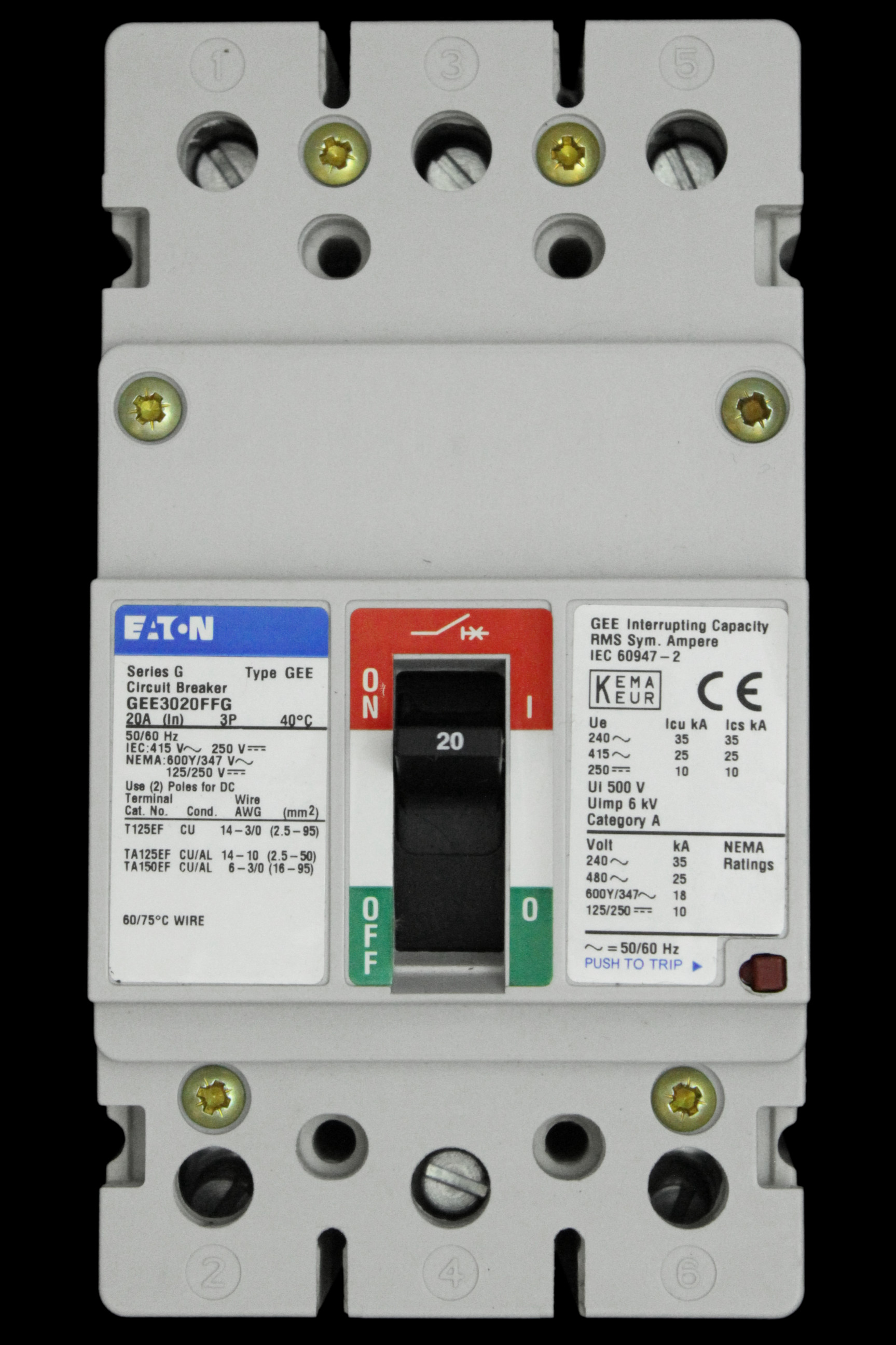 EATON 20 AMP 25kA TRIPLE POLE MCCB GEE3020FFG SERIES G