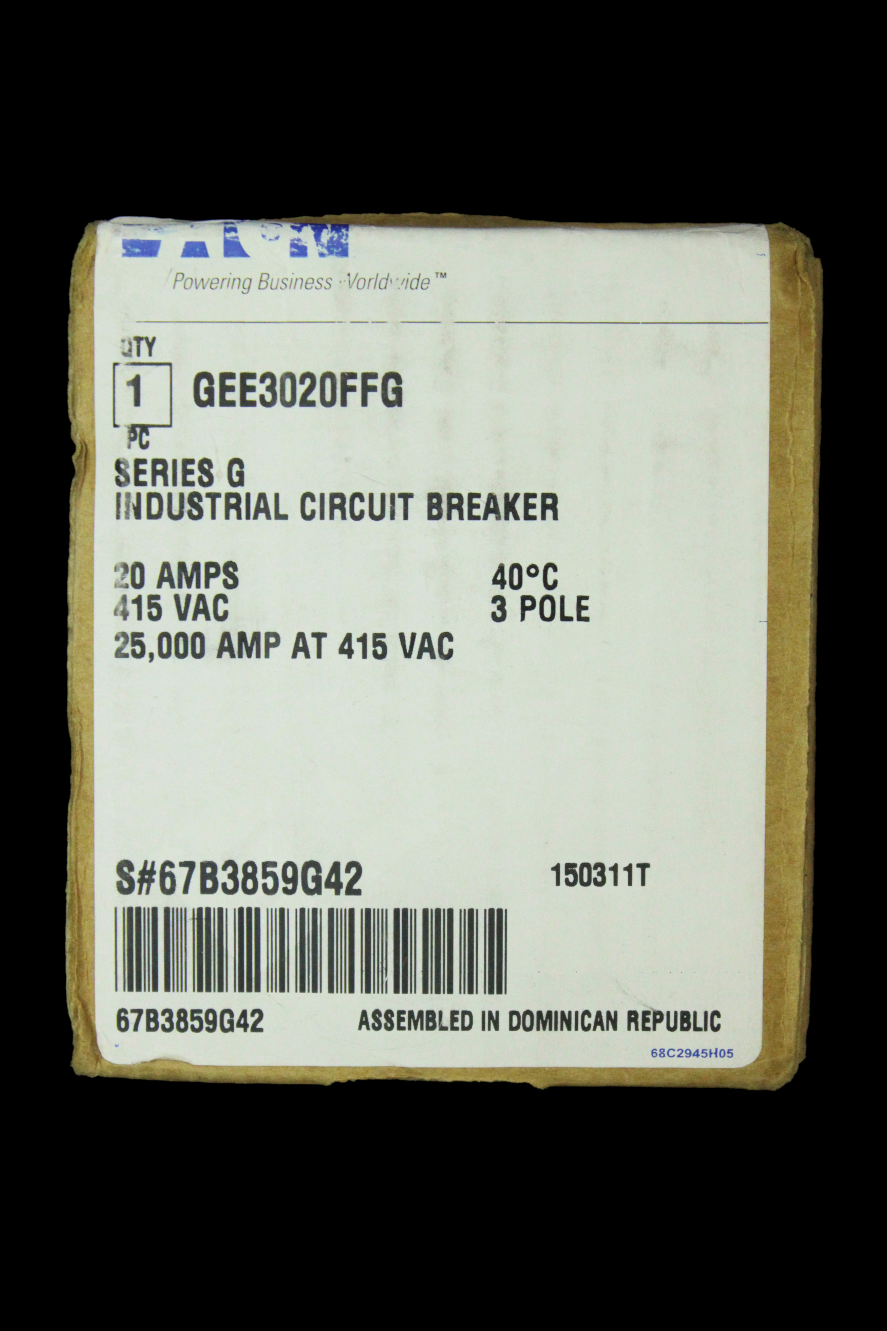 EATON 20 AMP 25kA TRIPLE POLE MCCB GEE3020FFG SERIES G
