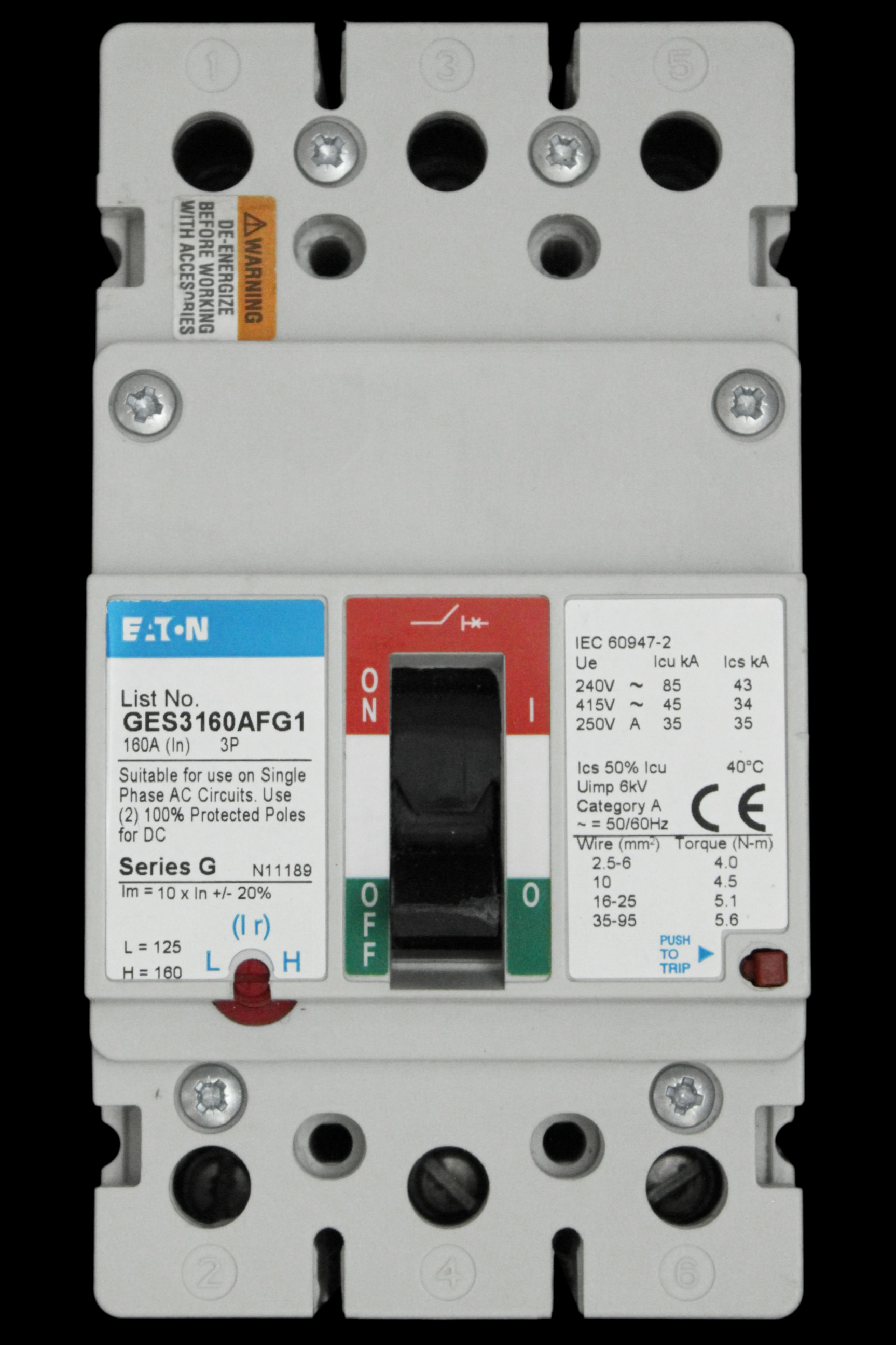 EATON 160 AMP 45kA TRIPLE POLE MCCB GES3160AFG1