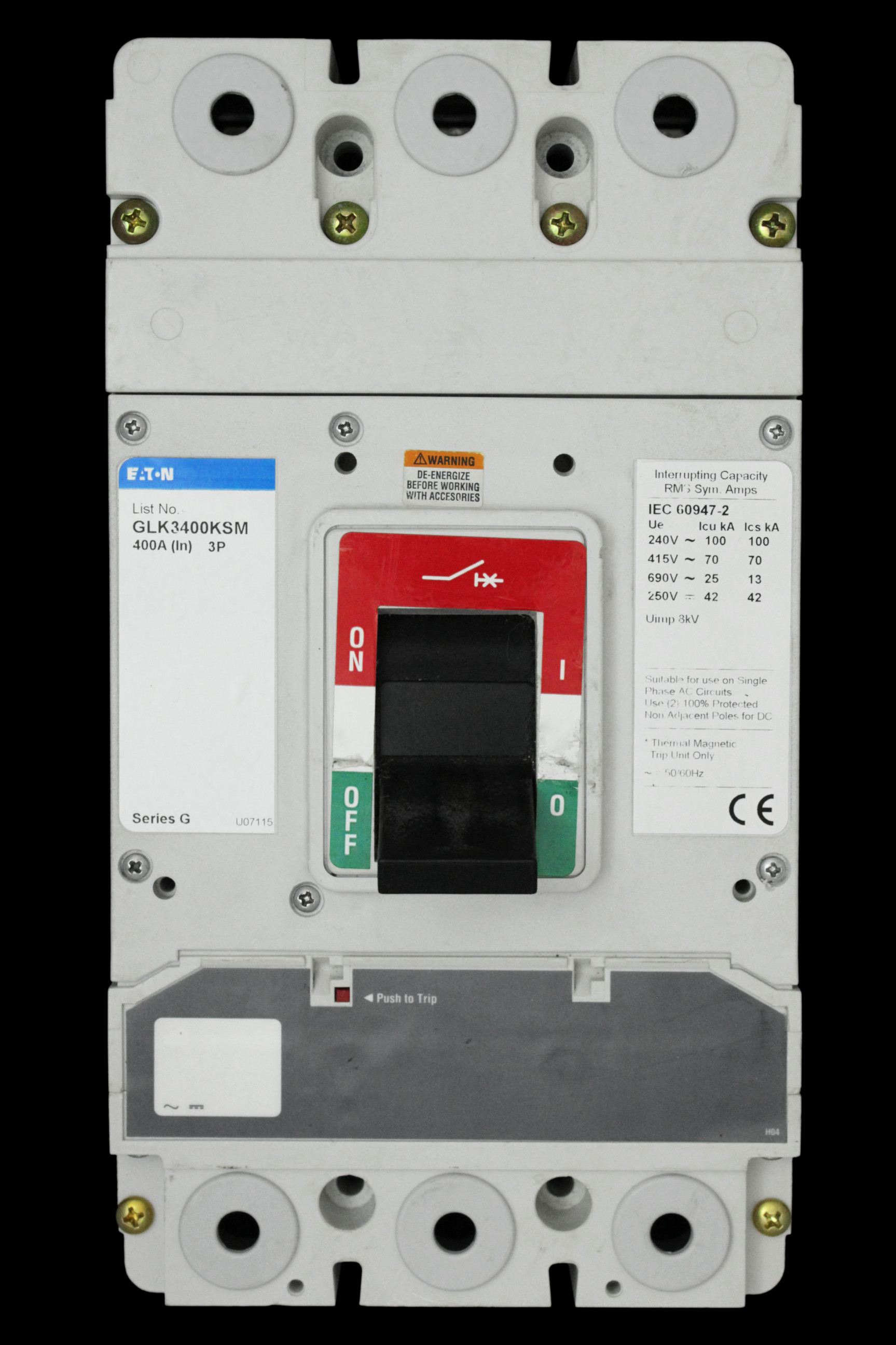EATON 400 AMP 70kA TRIPLE POLE MCCB GLK3400KSM