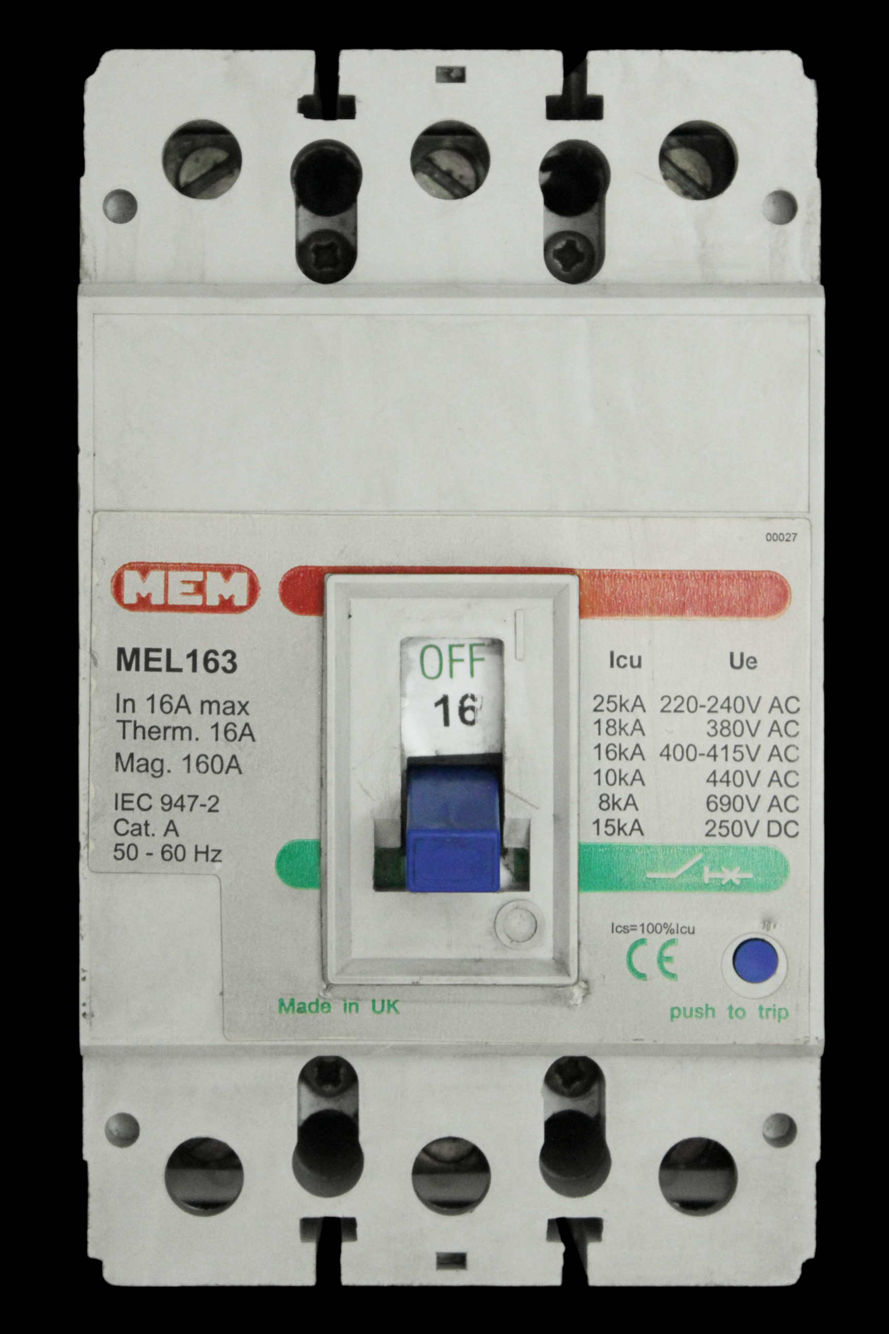 MEM 16 AMP 16kA TRIPLE POLE MCCB MEL163