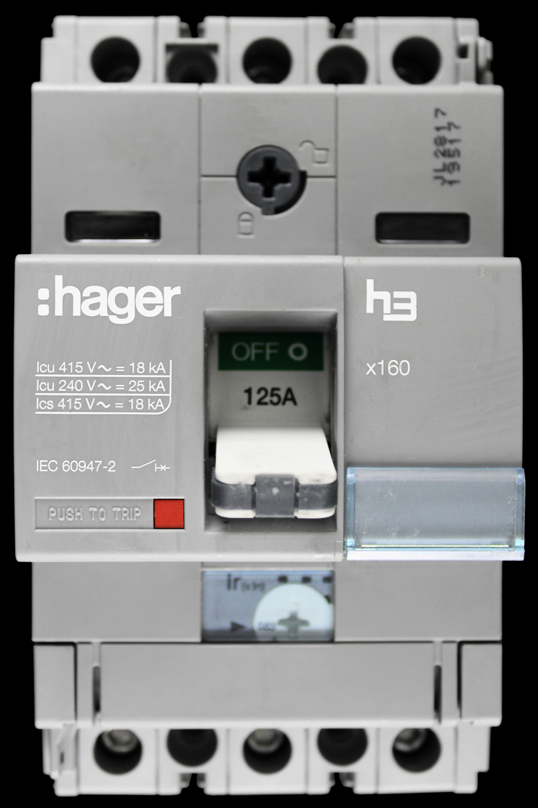 HAGER 125 AMP 18kA TRIPLE POLE MCCB HDA125U1 X160 313069