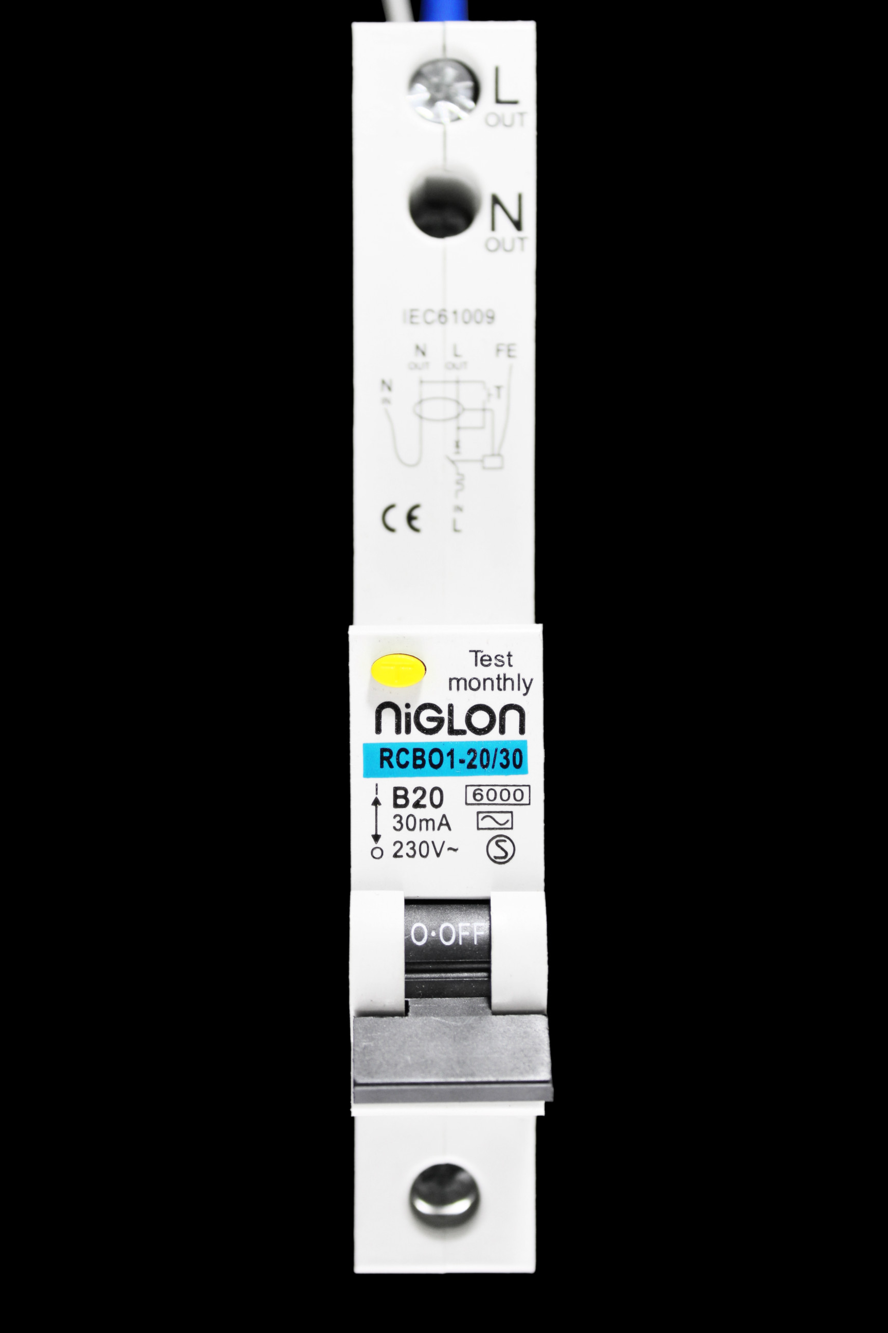 NIGLON 20 AMP CURVE B 6kA 30mA RCBO TYPE AC RCBO1-20/30 B