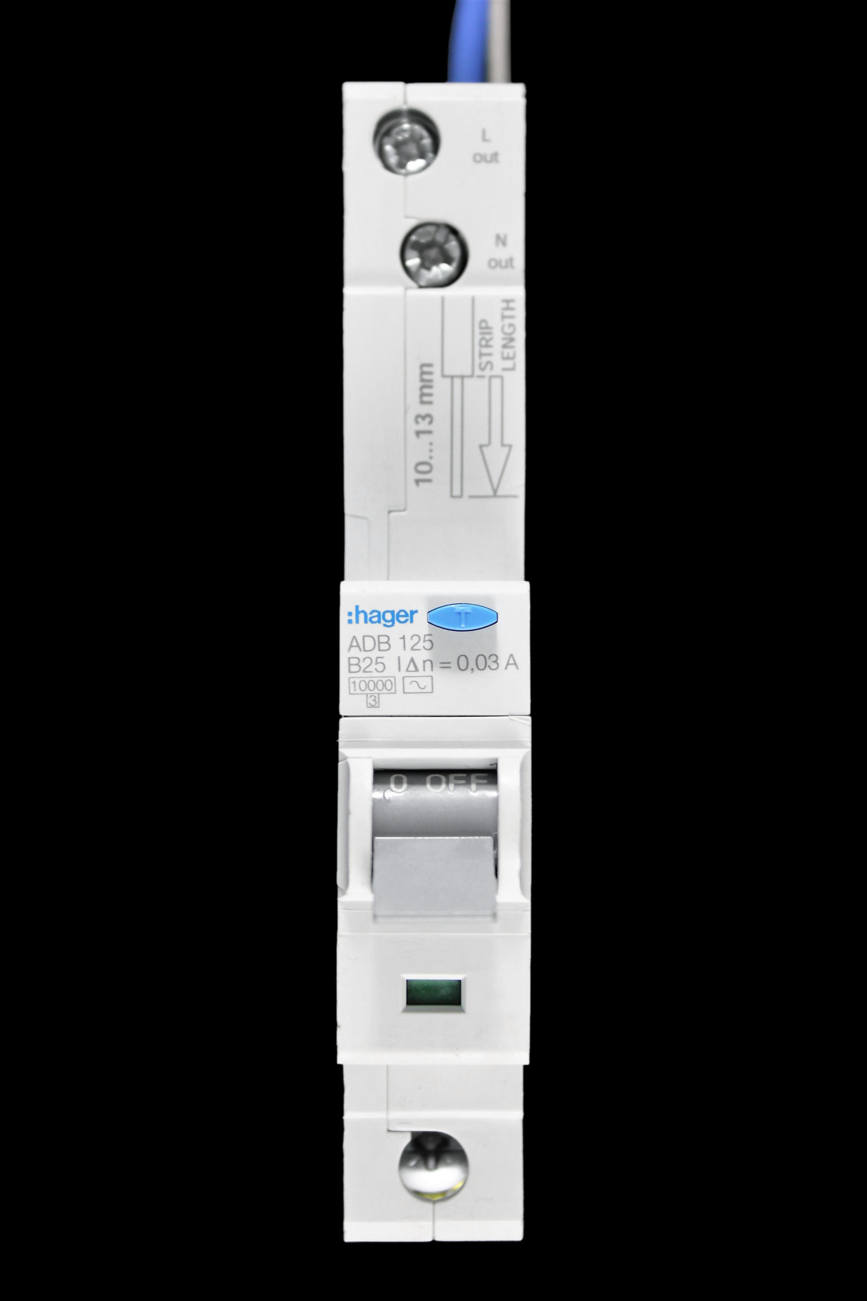 HAGER 25 AMP CURVE B 10kA 30mA RCBO TYPE AC ADB125 106750