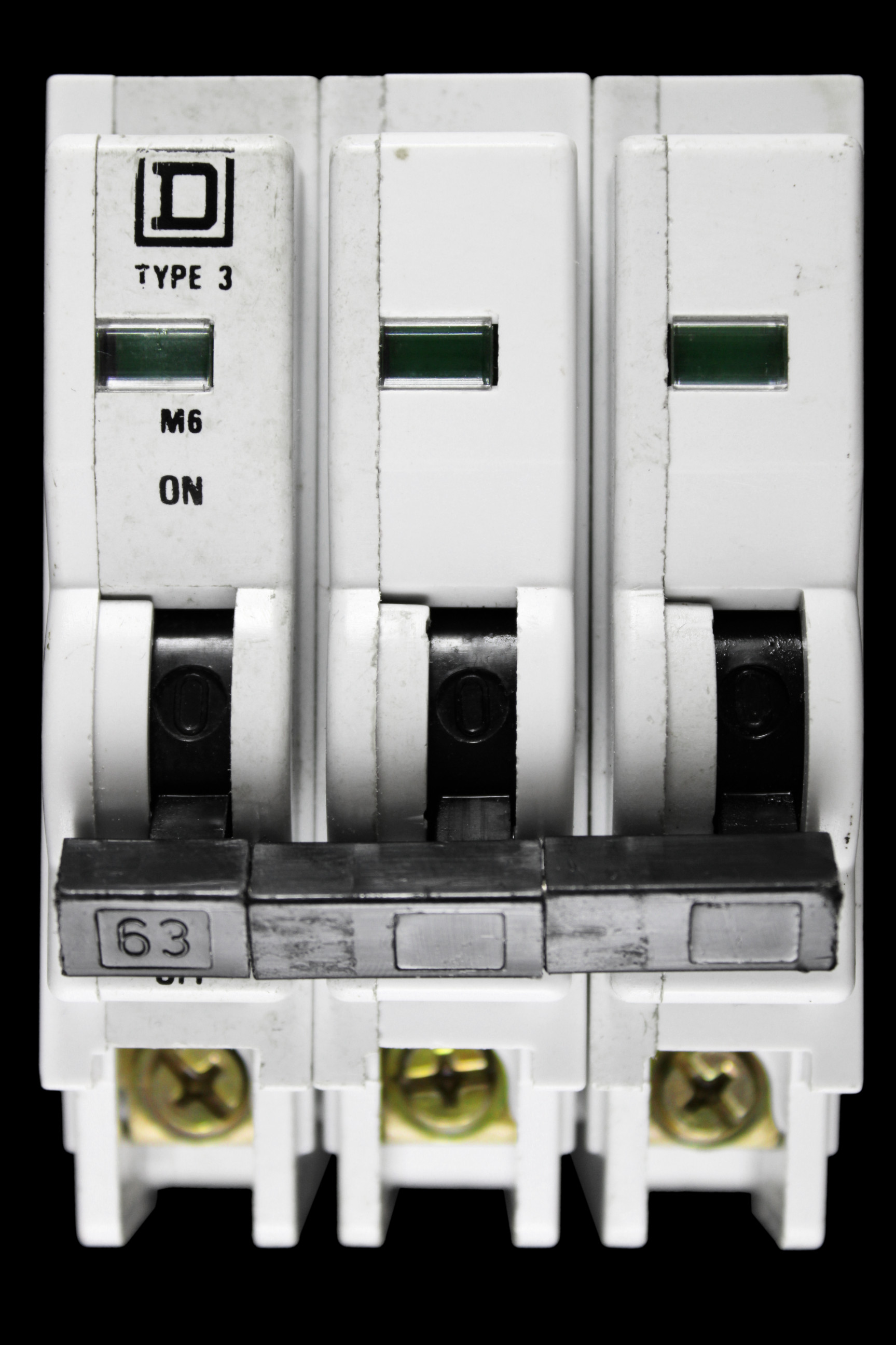 SQUARE D 63 AMP TYPE 3 M6 TRIPLE POLE MCB CIRCUIT BREAKER QOE