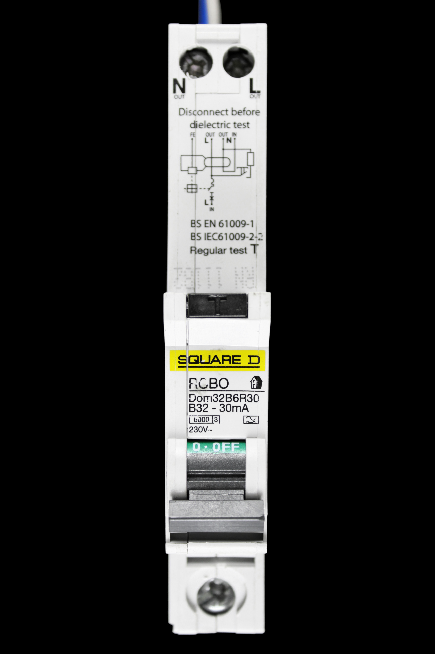 SQUARE D 32 AMP CURVE B 6kA 30mA RCBO TYPE A DOM32B6R30