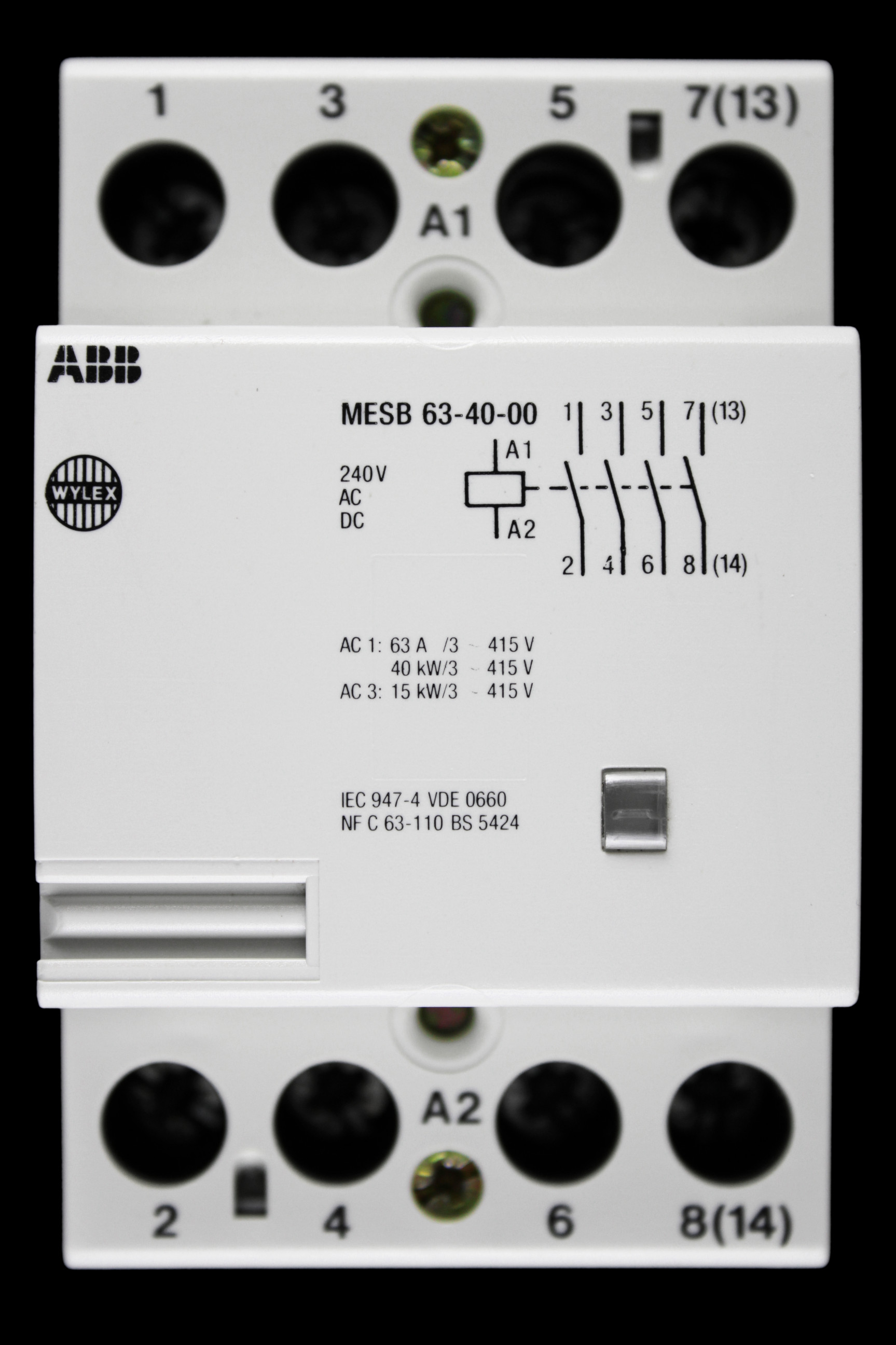 ABB WYLEX 63 AMP FOUR POLE NO CONTACTOR 240V COIL MESB 63-40-00